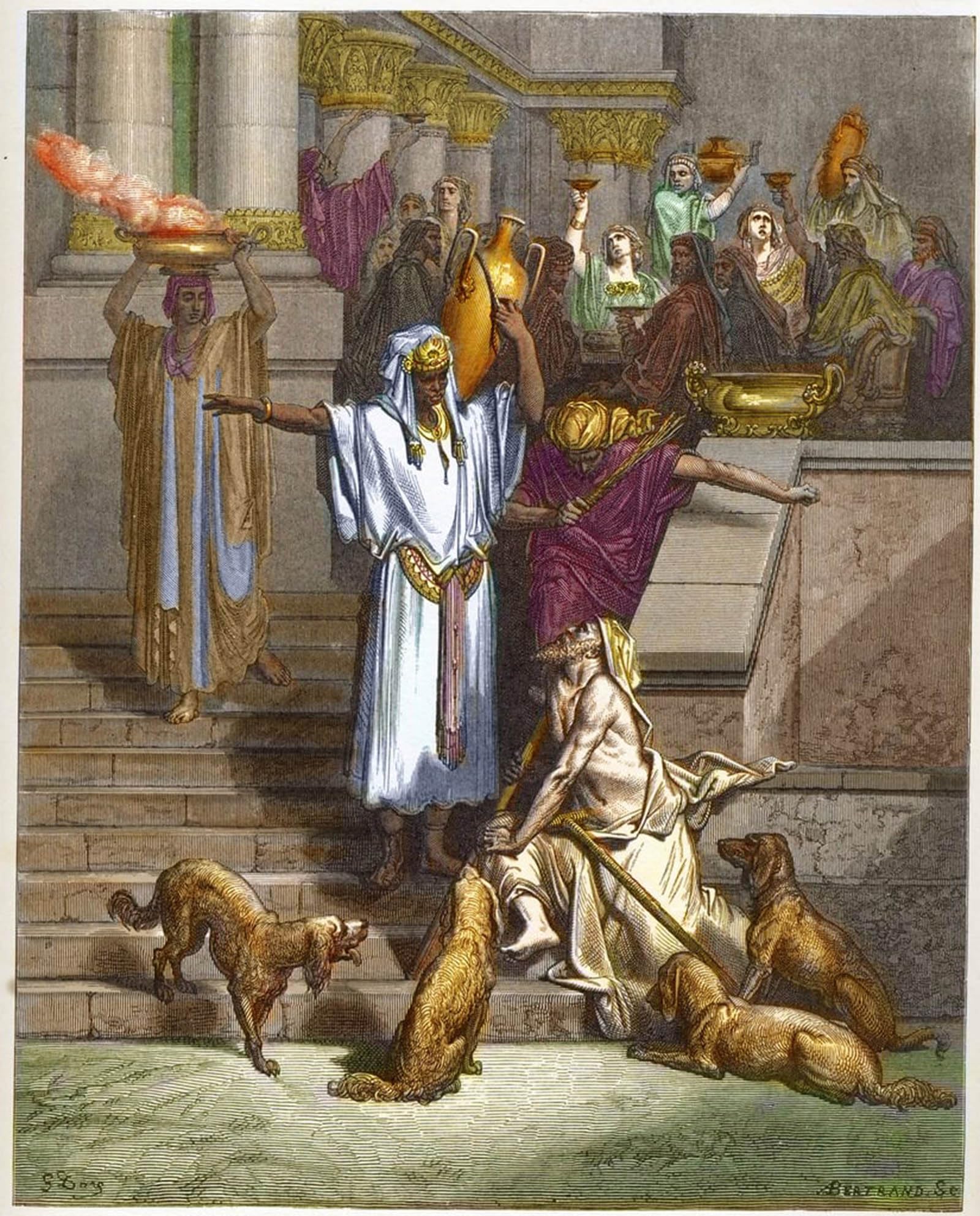 ARTXLXXBN Famous Painting Art Wall Decor Abstract Art Picture the Parable of the Rich Man and the Beggar Lazarus Engraving by Gustave Dore Animal Pictures for Home Decor 60x90cm