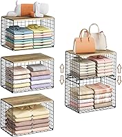 Vista 1 de 5-Tier Large Stackable Closet Organizer and Storage Basket, Sturdy Closet Shelf Organizer with Wood Top, Stackable Storage Bins Cubes for Clothes