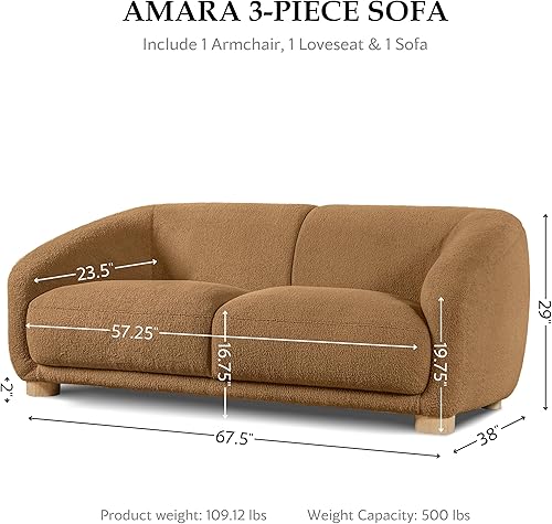 Miniatura 3 de Furniture of America Amara - Moderno juego de sofá tapizado de 3 piezas con reposabrazos inclinados, sillón de madera, sofá biplaza y cómodo sofá