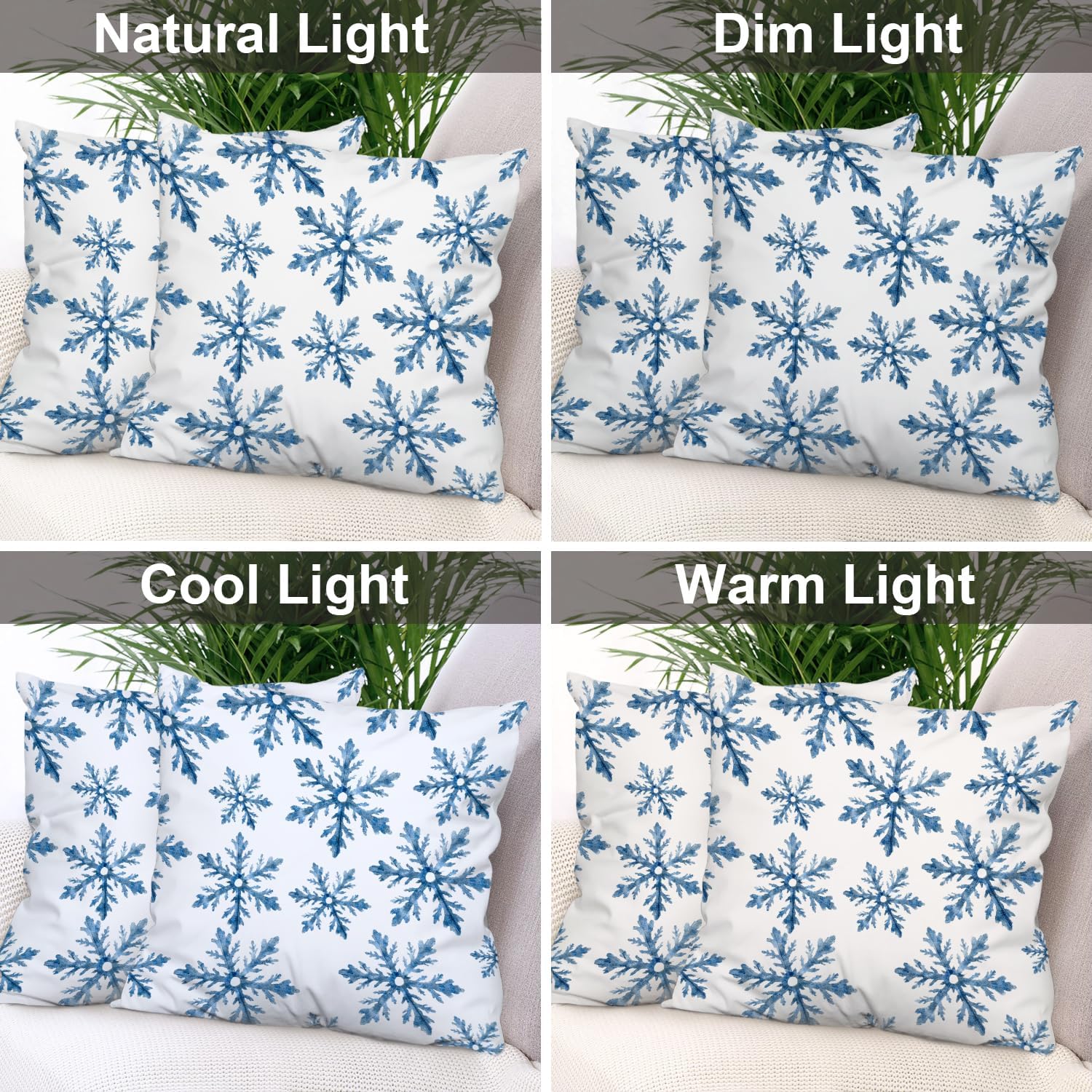 Batmerry Christmas Blue Decorative Pillow Covers, 20 x 20 Inch Blue Snow Winter with Snowflakes Falling White Crystal Double Sided Throw Pillow Covers Sofa Cushion Cover Square 20 Inches(Set of 2)