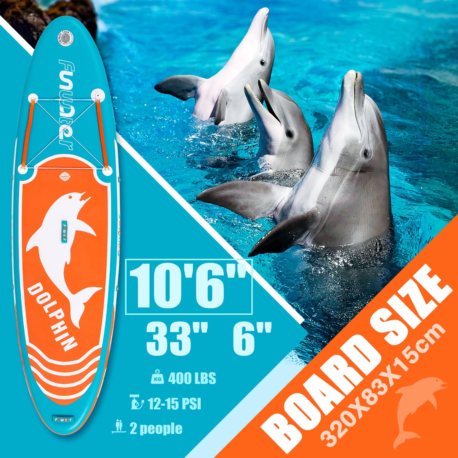 FunWater Nadmuchiwana deska do wiosłowania SUP z akcesoriami premium SUP, antypoślizgowa deska do wiosłowania EVA, deska do wiosłowania 38 cm, dla dorosłych i młodzieży na wszystkich poziomach