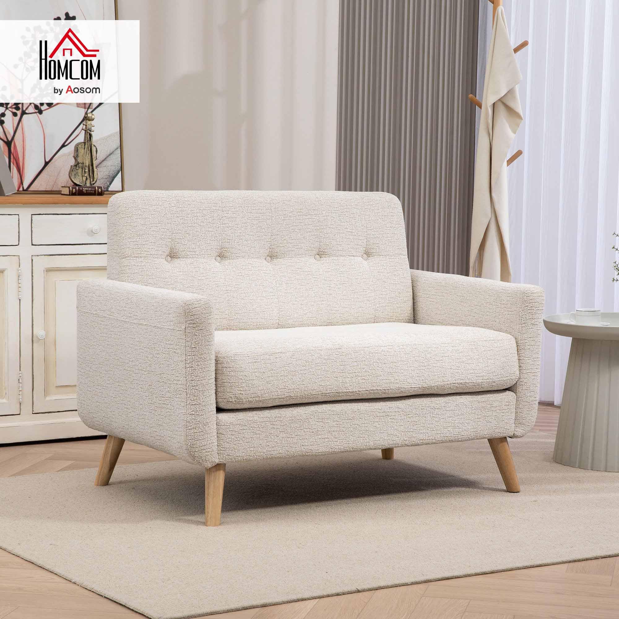 HOMCOM Sofá de 2 Plazas Tapizado en Terciopelo Sofá de Salón Moderno con Reposabrazos y Patas de Madera Carga 240 kg para Dormitorio Oficina 114x71x82 cm Beige
