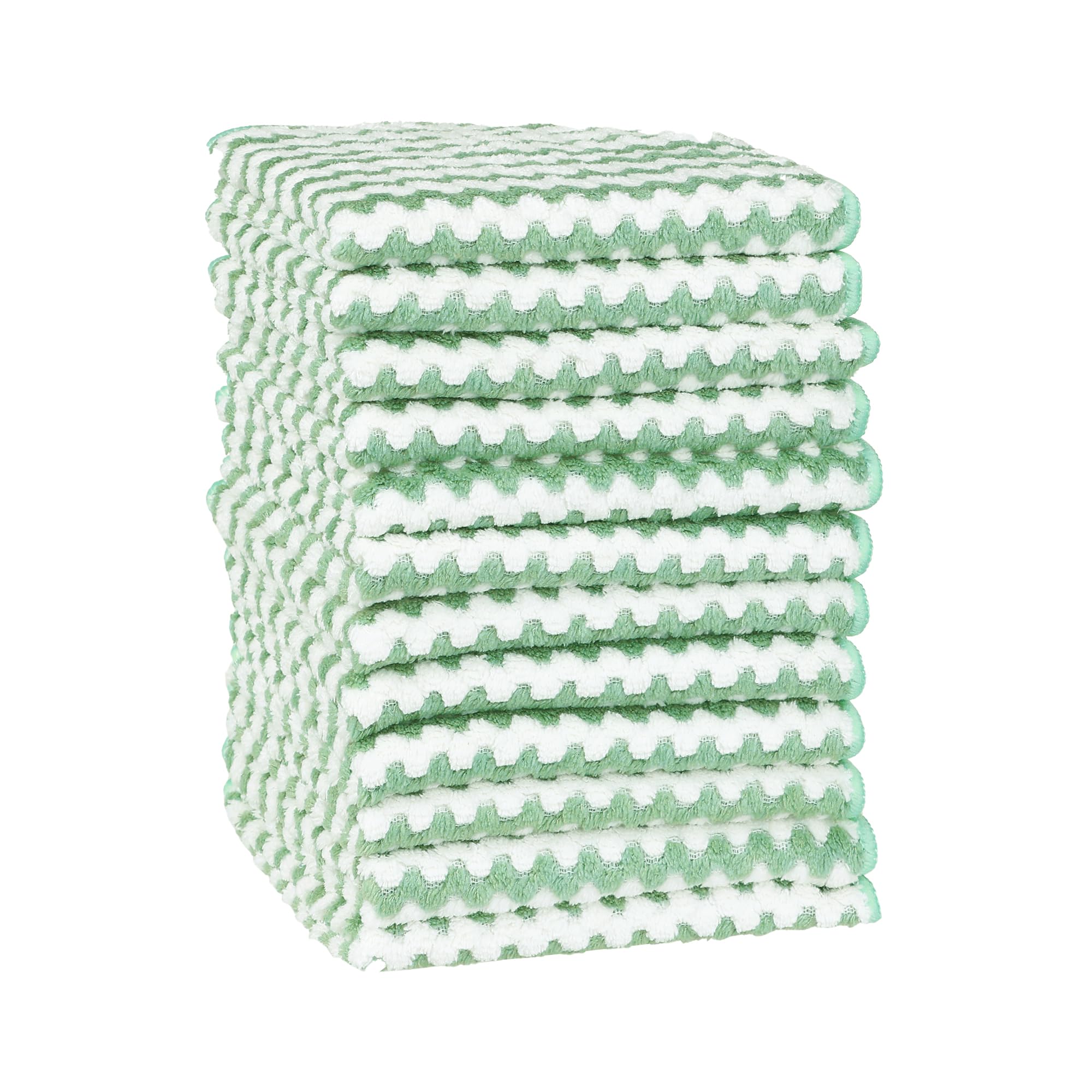 Uxcell 12 Pack Wave Pattern Microfibre Cleaning Cloths, Ultra Absorbent Lint Free Towels for Kitchen, Reusable Streak-Free Glass & Surface Rags Green 25cm x 25cm