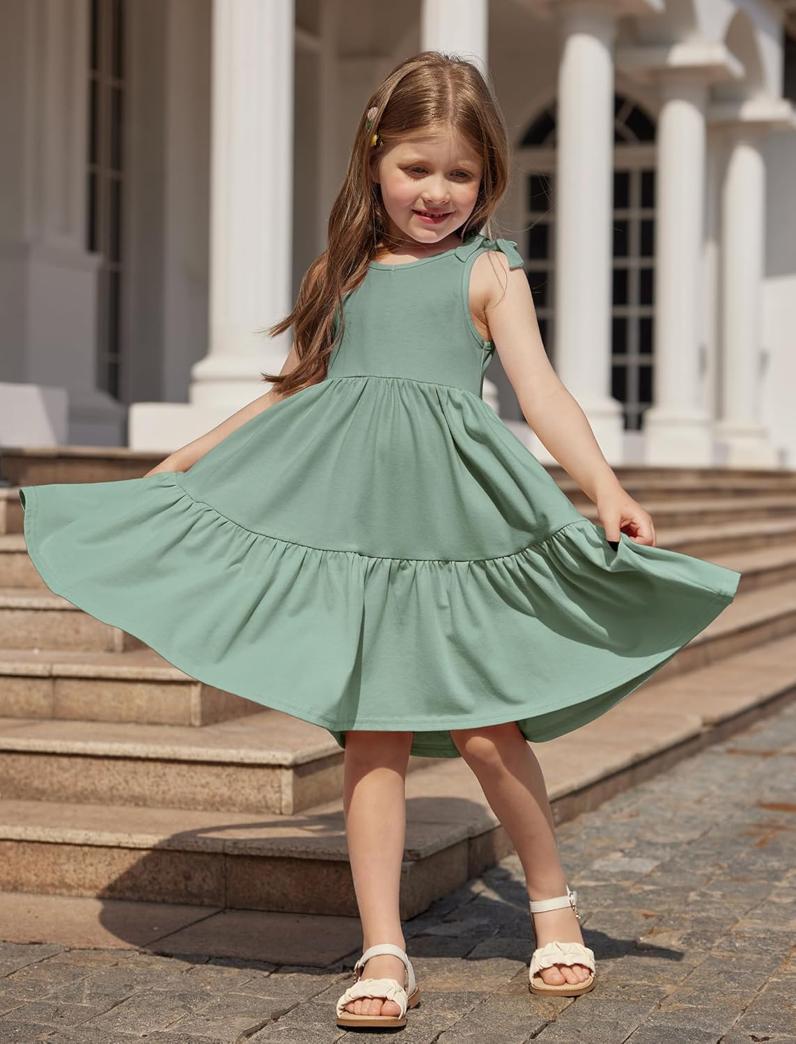 Arshiner Toddler Girl Summer Dress Little Girls Casual Beach Party Bowknot Sling Sundress with Pocket 1-7t - Image 7