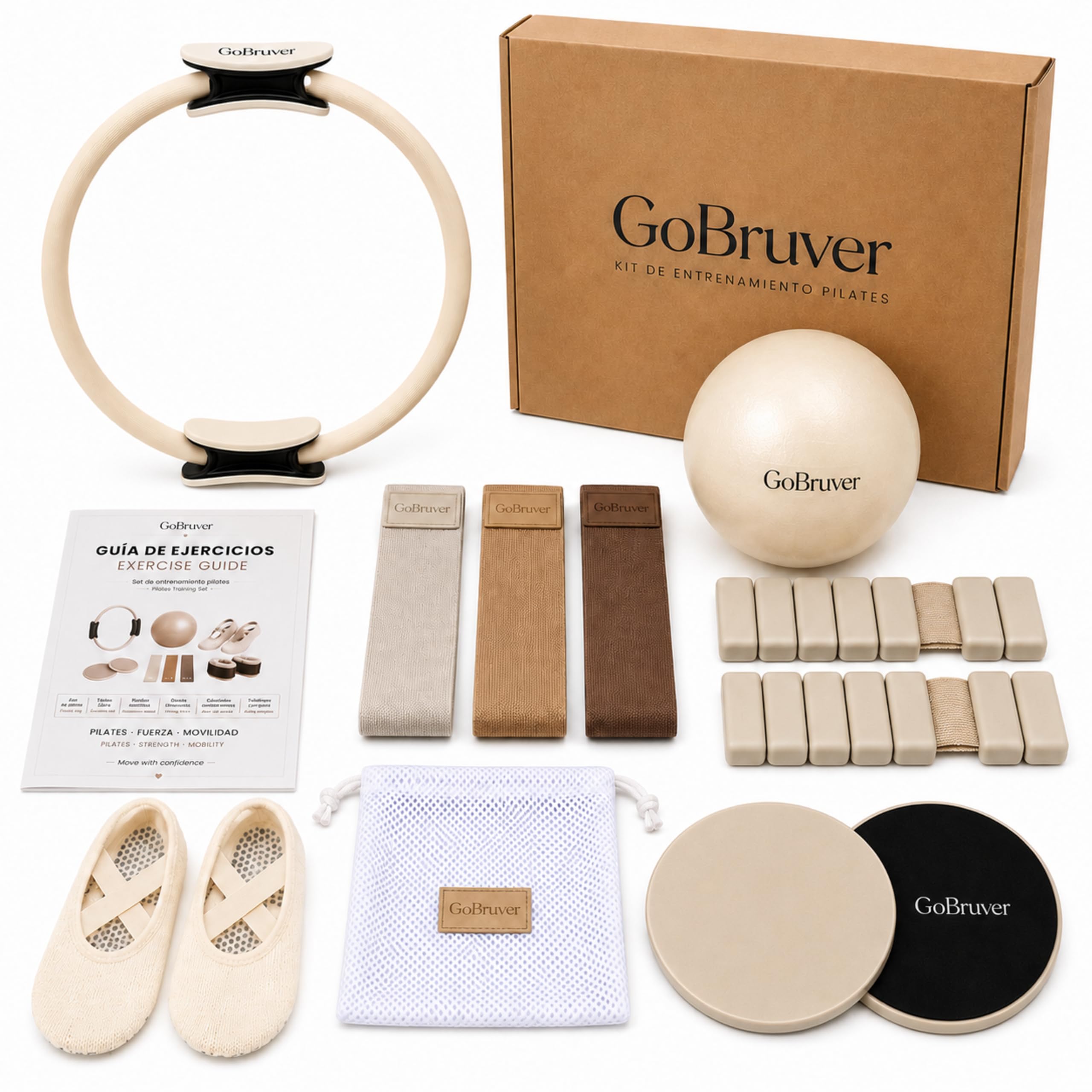 Pilates Set für Zuhause, Fitness Set mit Pilates Ring, Gewichtsmanschetten, Fitnessbändern, Pilates Ball, Gleitscheiben, Pilates Socken & Widerstandsbändern