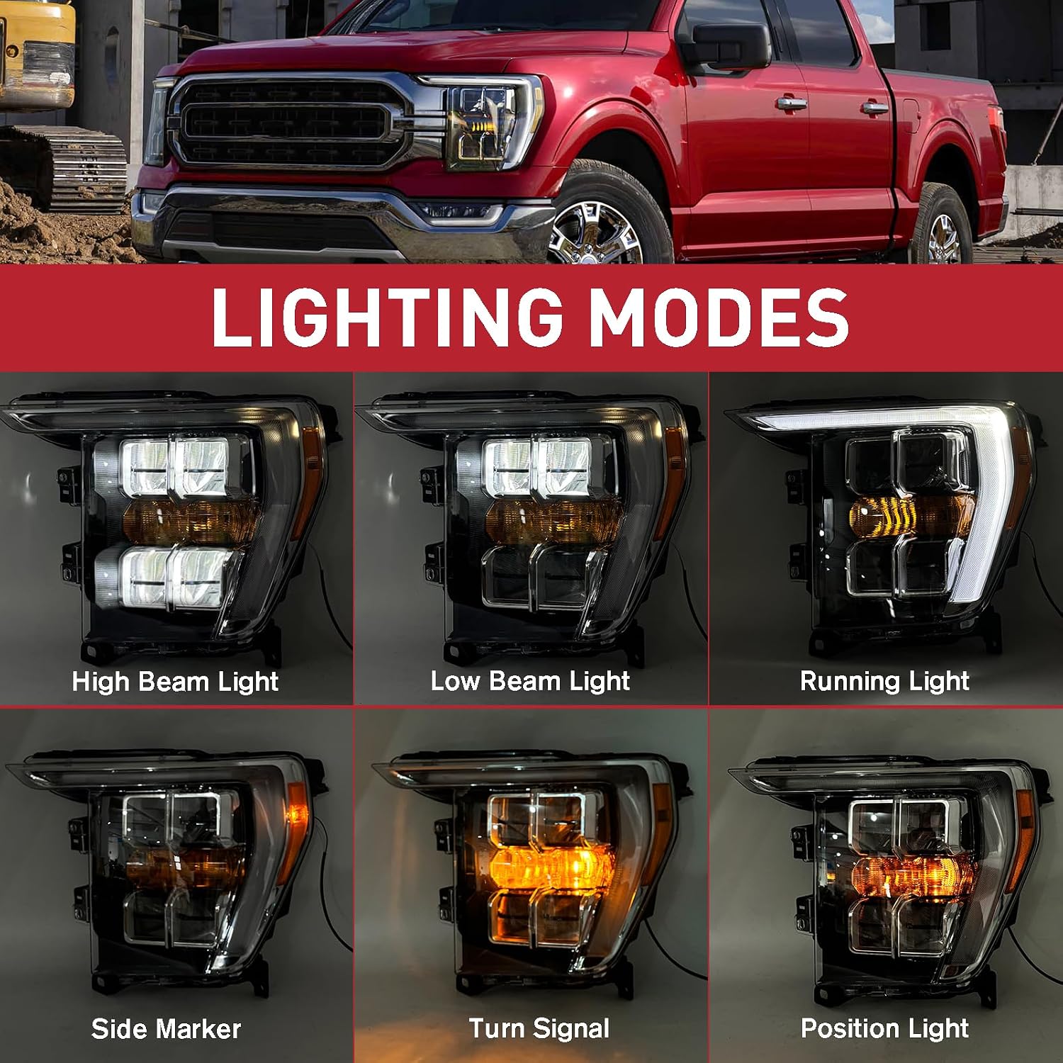 Duolctarms w/o Adaptive Chrome w/Quad LED Reflector Headlight Headlamp Assembly Compatible for 2021-2023 Ford F150 F-150 XLT/Lariat Left Driver Side NL3Z-13008-G FO2502415