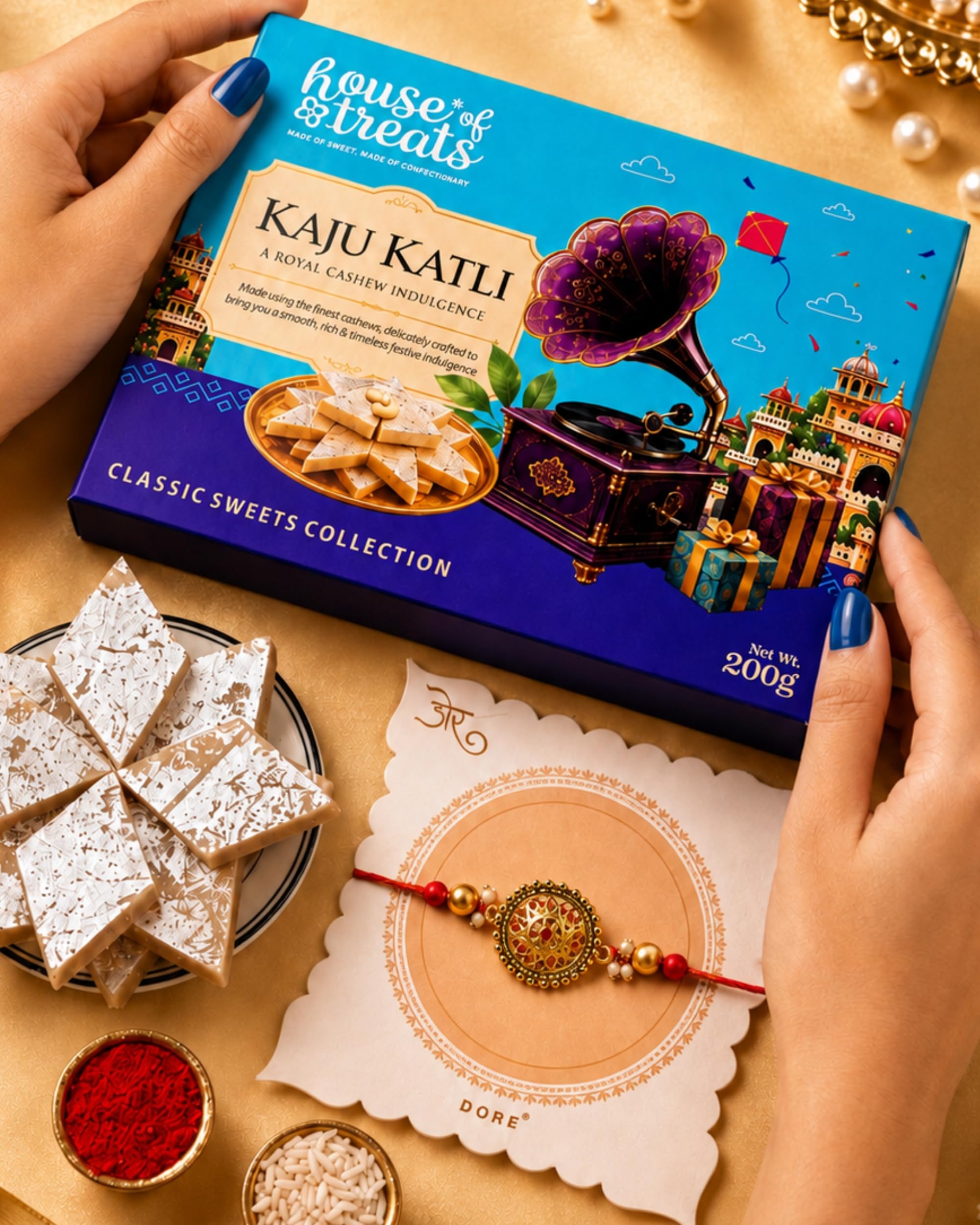 Hyperfoods® Rakhi Set for Brother Rakhi With Sweets House of Treats Kaju Katli 200g Sweets Gift Pack Gift Hamper for Bhaiya Rakhi Gift for Brother discount deal