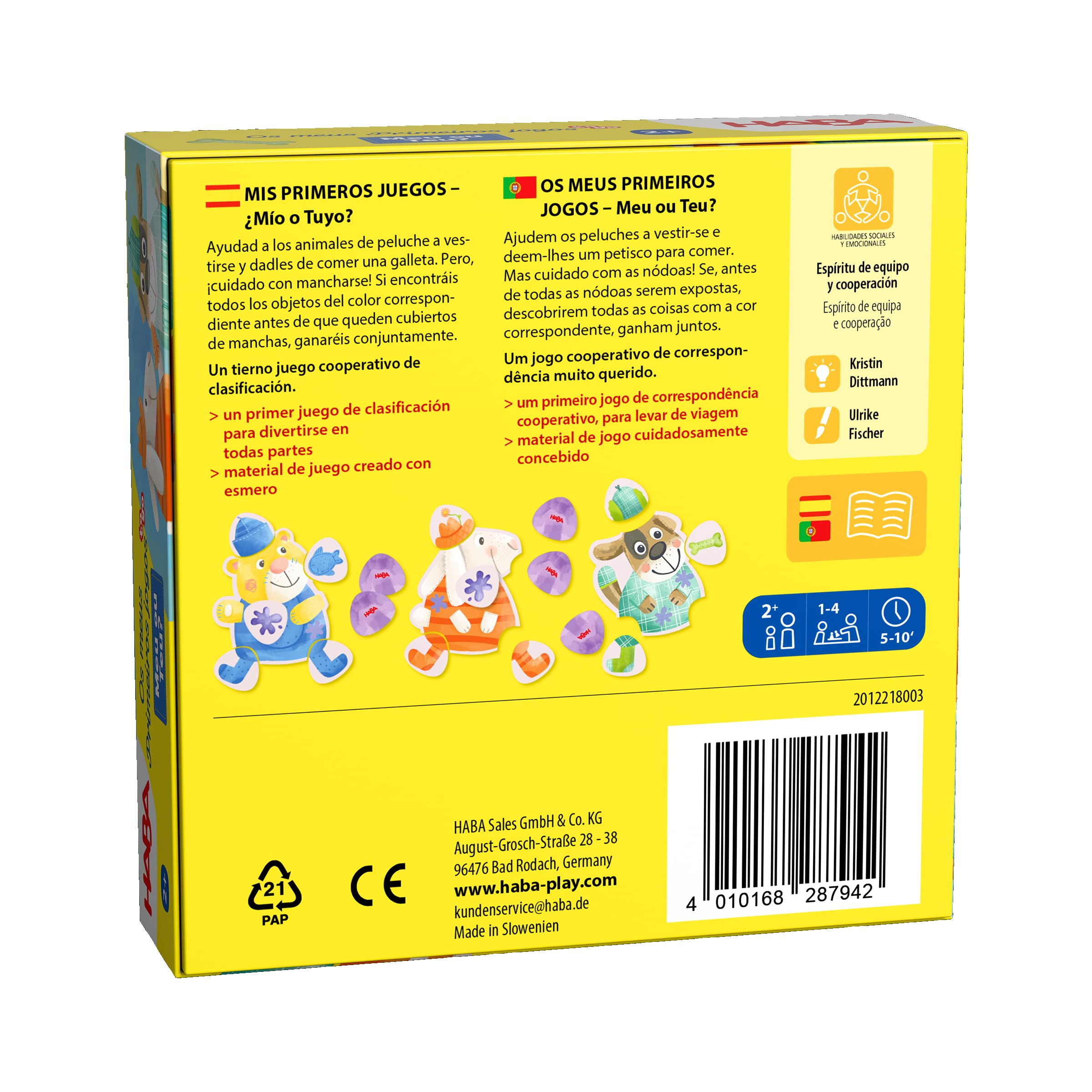 HABA 2012218003 - Mis Primeros Juegos – ¿Mío o tuyo?, Primer Juego Infantil de Mesa de Memoria, de Viaje. Más 2 años