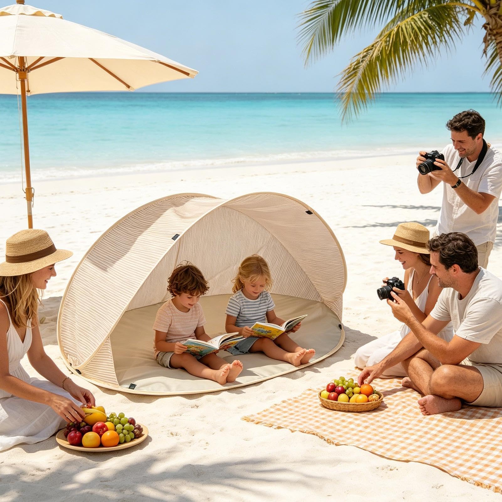 Tente de Plage avec Abri Solaire Abri Pare- | Tente canopy instantanée pour la Randonnée, le Camping, le Pique-nique, la Fête en Plein Air, l'Arrière-cour, la Terrasse,