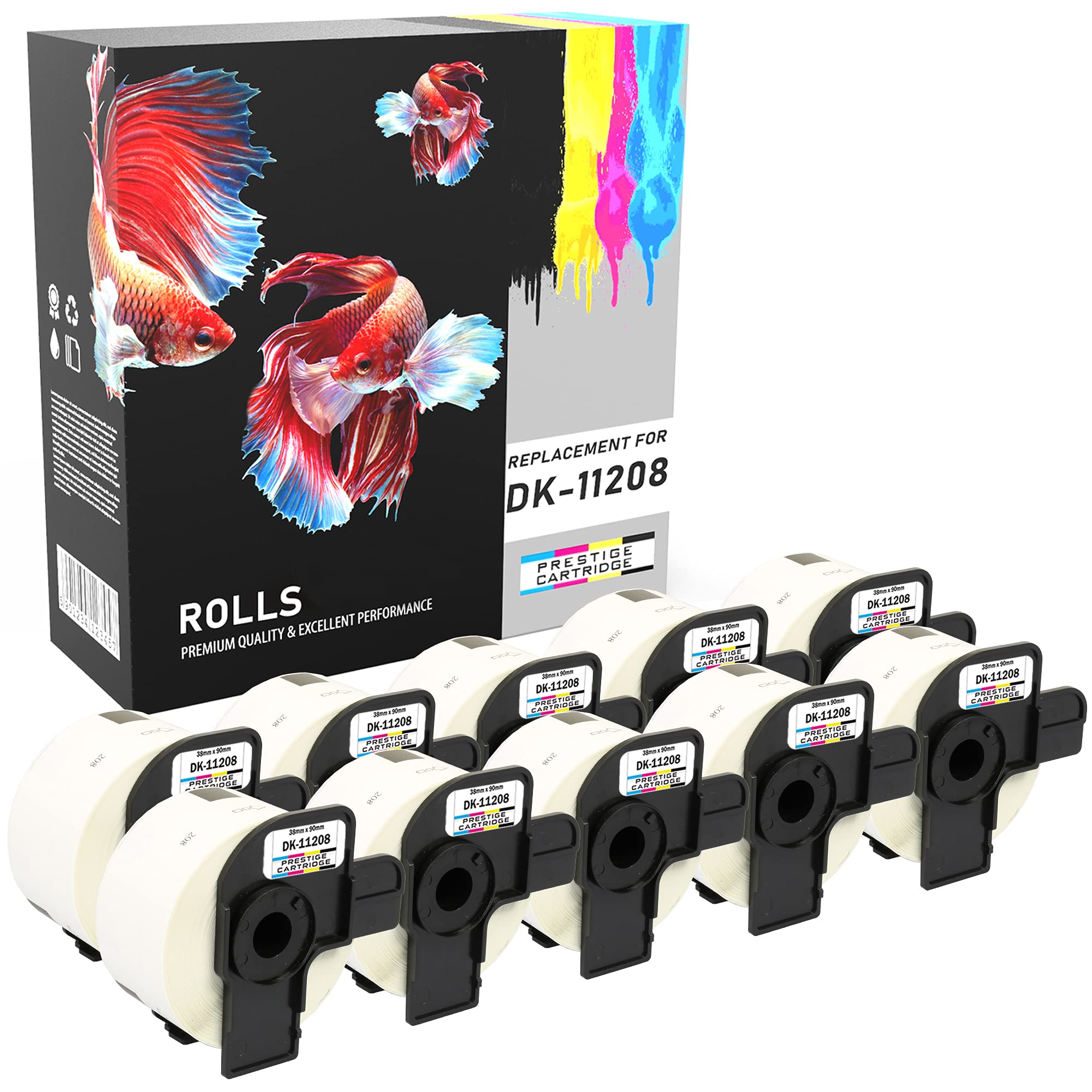 Prestige Cartridge DK11208 38 mm x 90 mm Address Labels Roll for Brother P Touch QL-500/QL-550/QL-560/QL-1050 (Pack of 10)