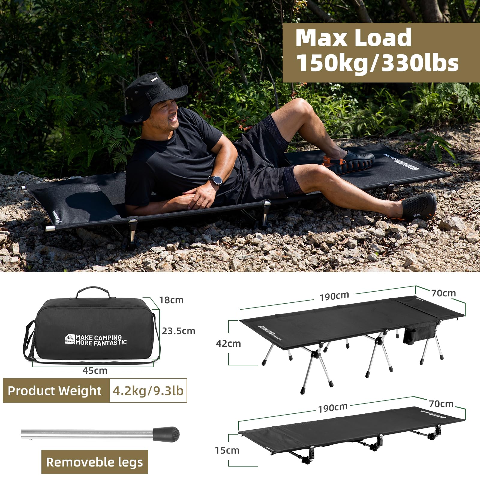 BISINNA Cama de camping regulable 150 kg