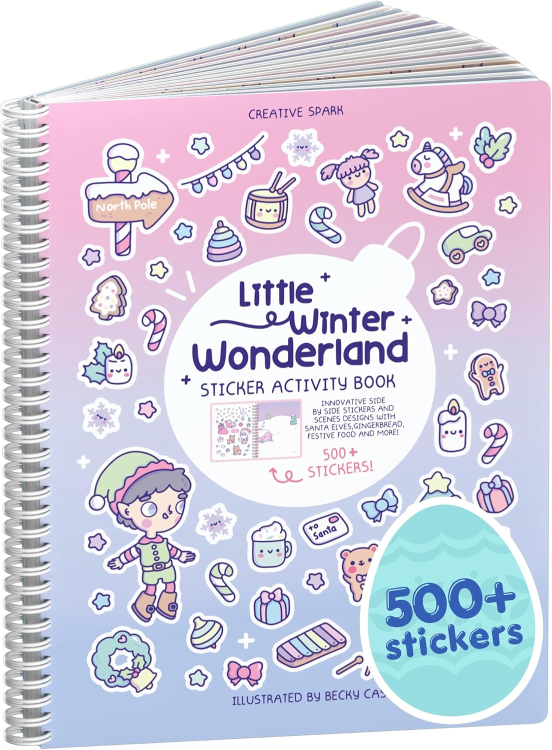 Winter Wonderland 500+ Kids Sticker Book by Cupkin Fun Toddler Travel Activity Coloring and Sticker Book, 12 Coloring Pages 12 Side by Side Scenes for Children's of 2-8 Years, Valentines Gift for Kids