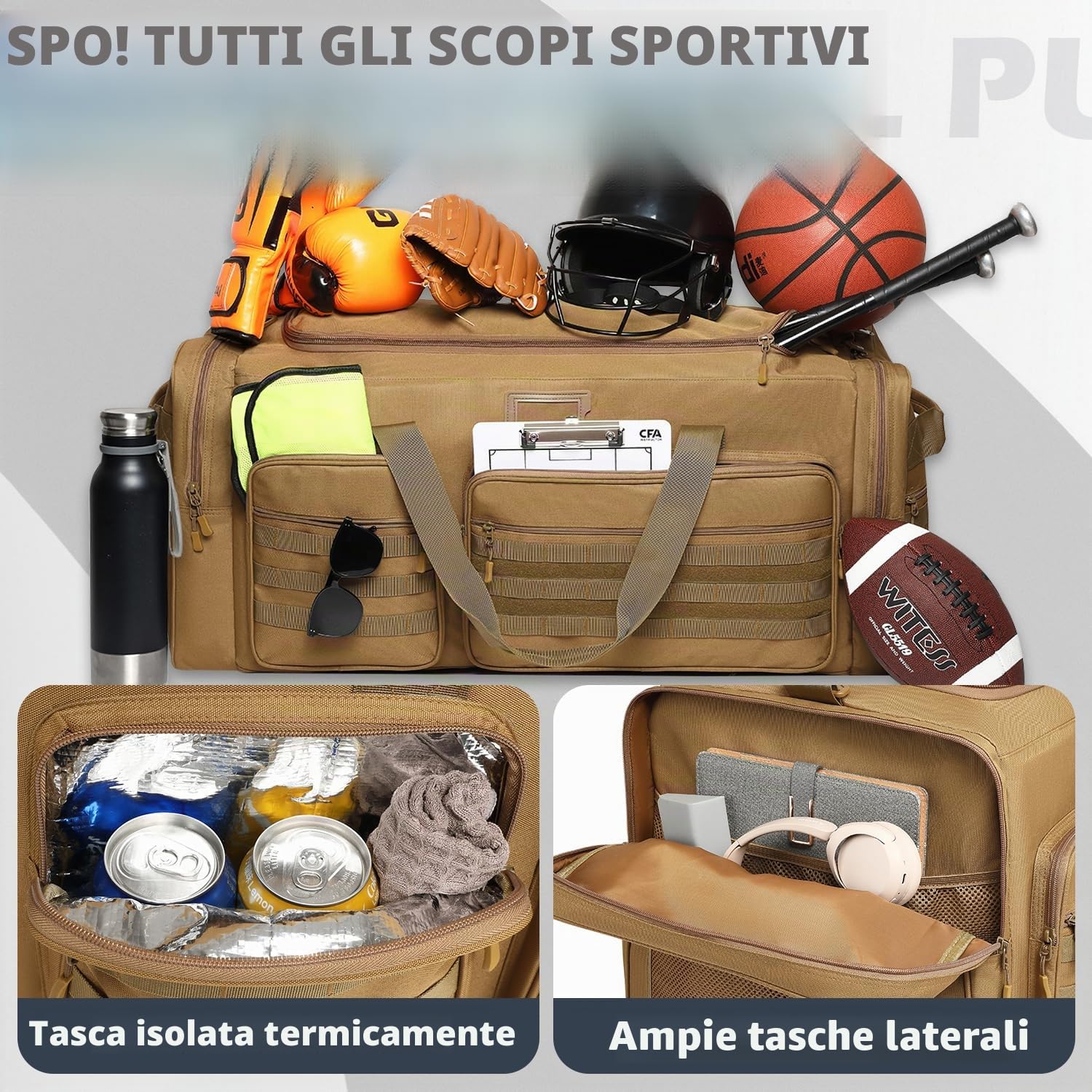 Borsa da Viaggio, 130L, Grande Borsa Sportiva, pieghevole, per Sauna, da Uomo e da Donna, per Sport, Weekender (Marrone)