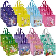 24PCS Easter Gift Bags With Handle Bunny Egg Easter Basket Container, Reusable Non-Woven Easter Bags for Gifts Wrapping, Egg Hunt Game, Easter Party Supplies, 9.1&times;8.7&times;4.4inch
