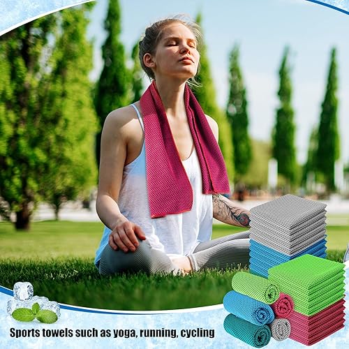Miniatura 4 de BBTO Paquete de 50 toallas refrescantes a granel  Toalla de hielo de microfibra transpirable para cuello frío y cara  Yoga de verano, deportes,