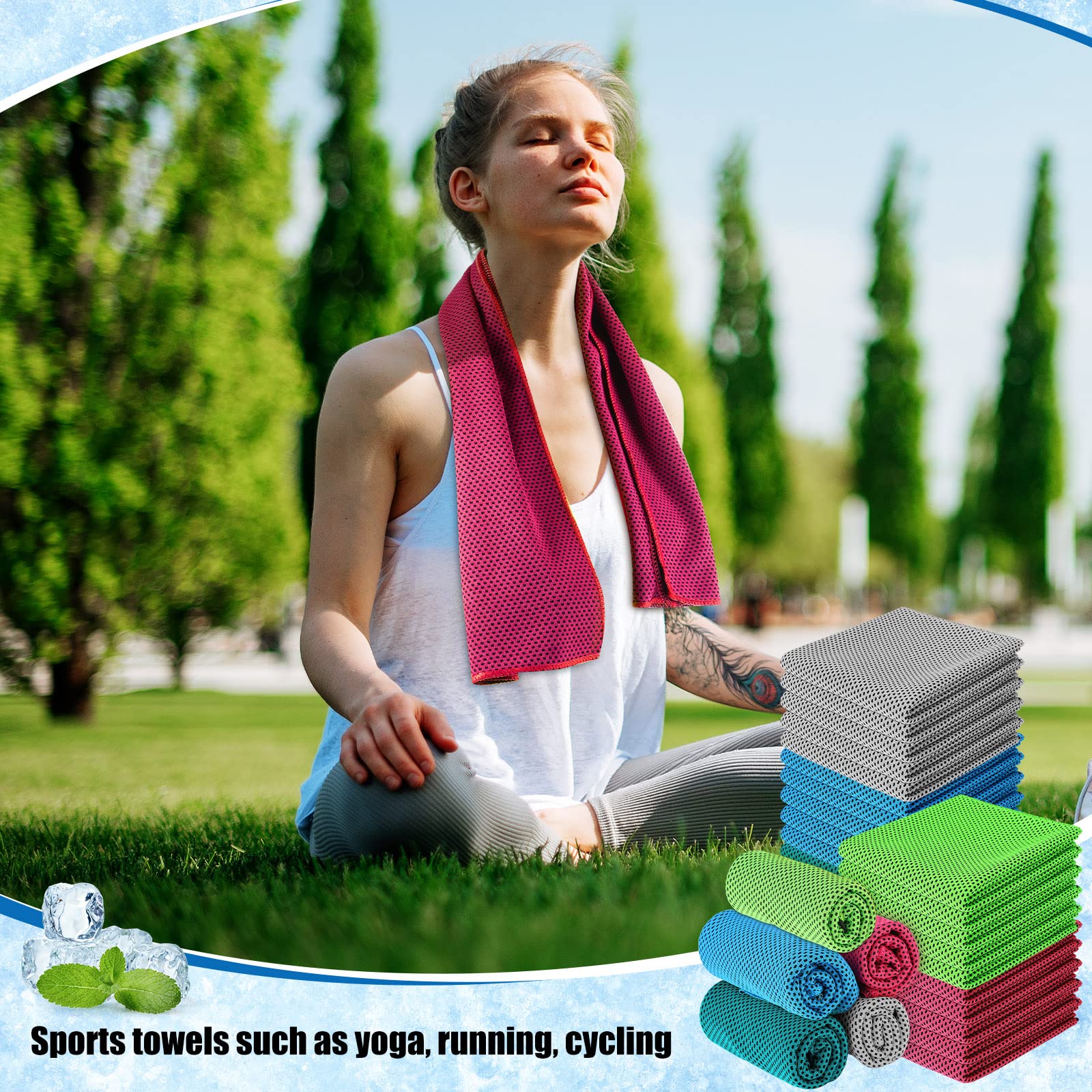 Lot de 50 serviettes de glace en microfibre de 81,3 x 30,5 cm, rafraîchissantes, douces pour le cou et le visage, respirantes pour le yoga, le sport, la gym, l'entraînement, le camping et autres