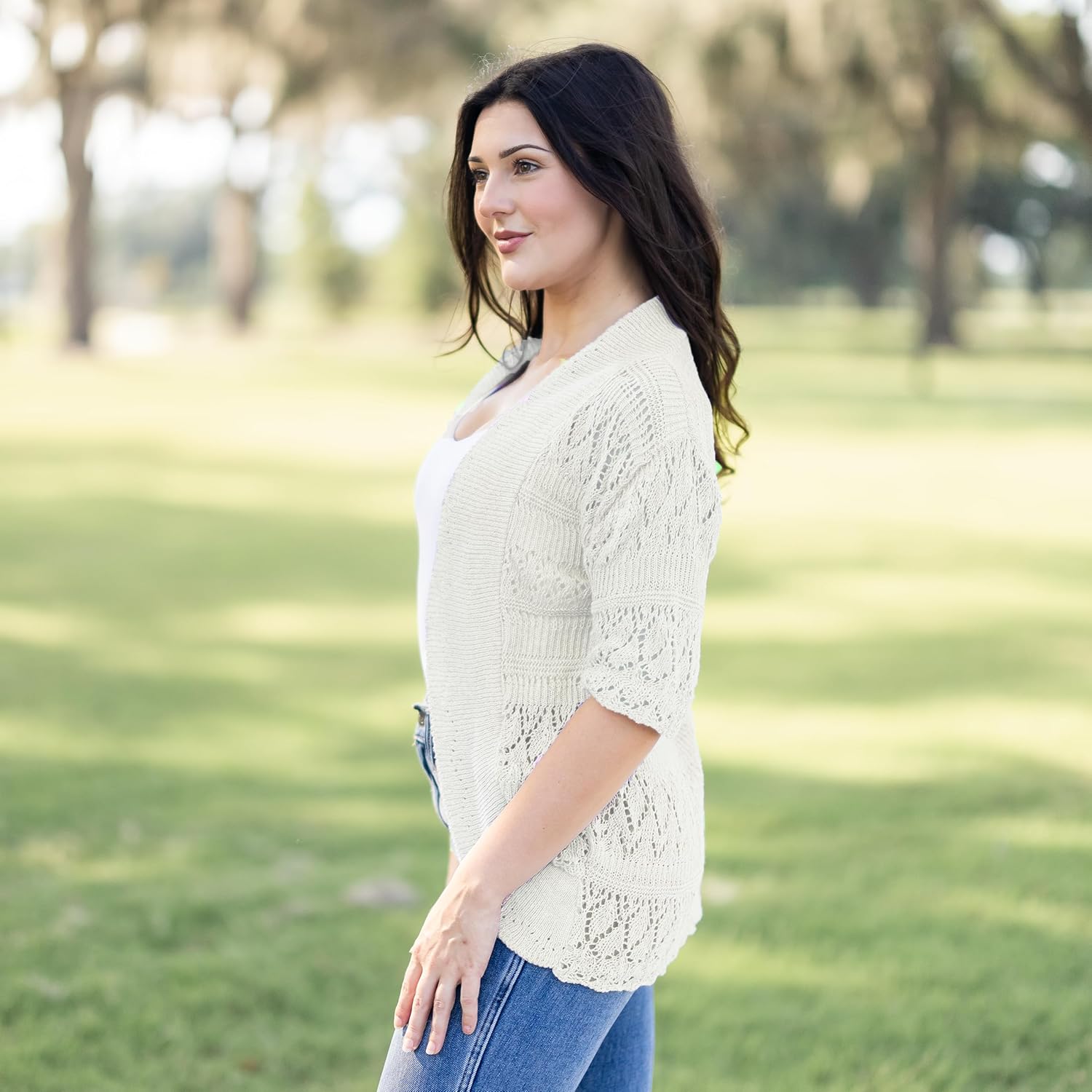 Loxdonz Women's Short Sleeve Crochet Knitted Bolero Shrug Cardigan Cropped Sweater - Image 5