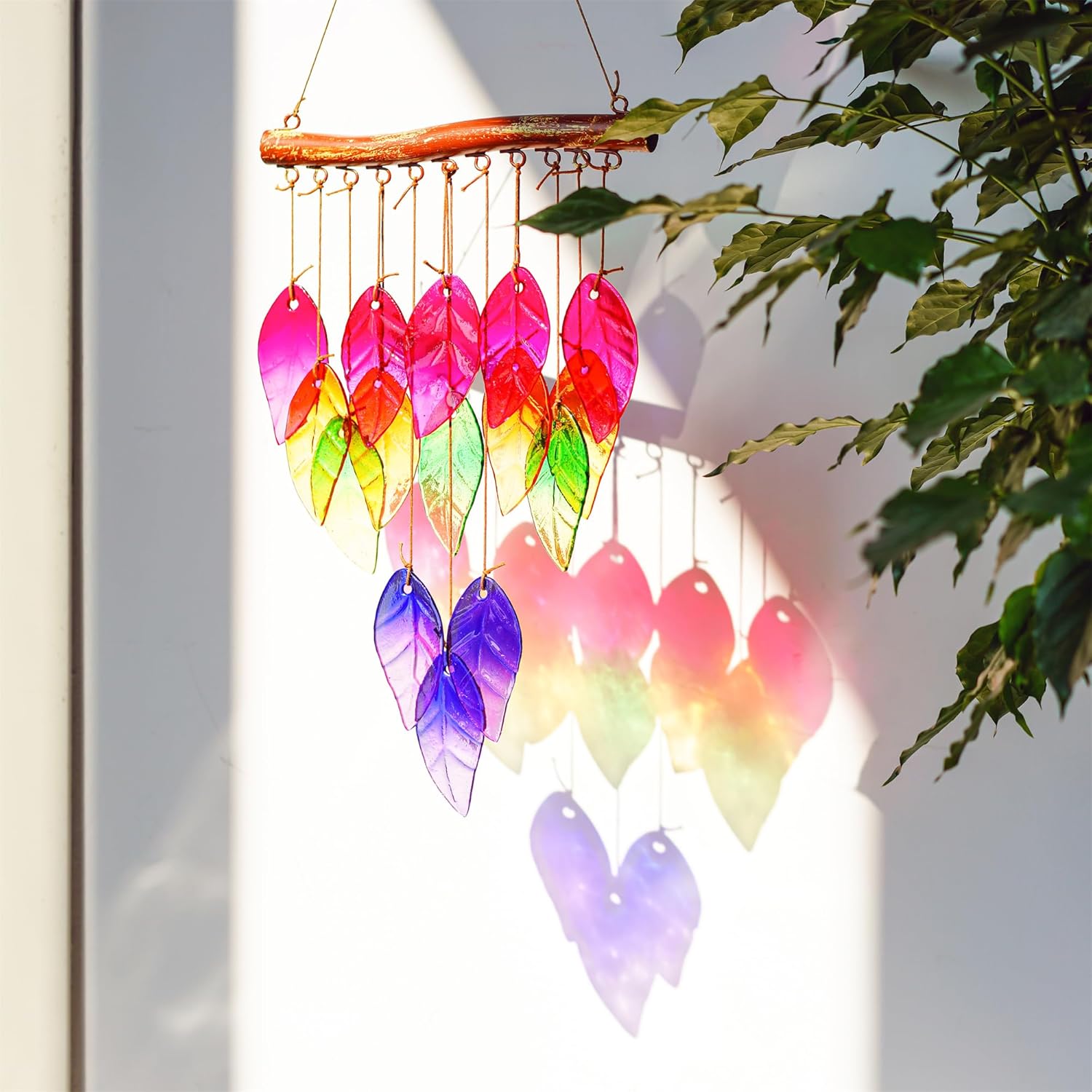 Glass Wind Chimes Suncatcher for Outside,23" Colorful Glass Leaf Wind Chimes Outdoor,Crystal Hanging Wind Chime for Home,Garden,Patio and Yard Decor - Image 8