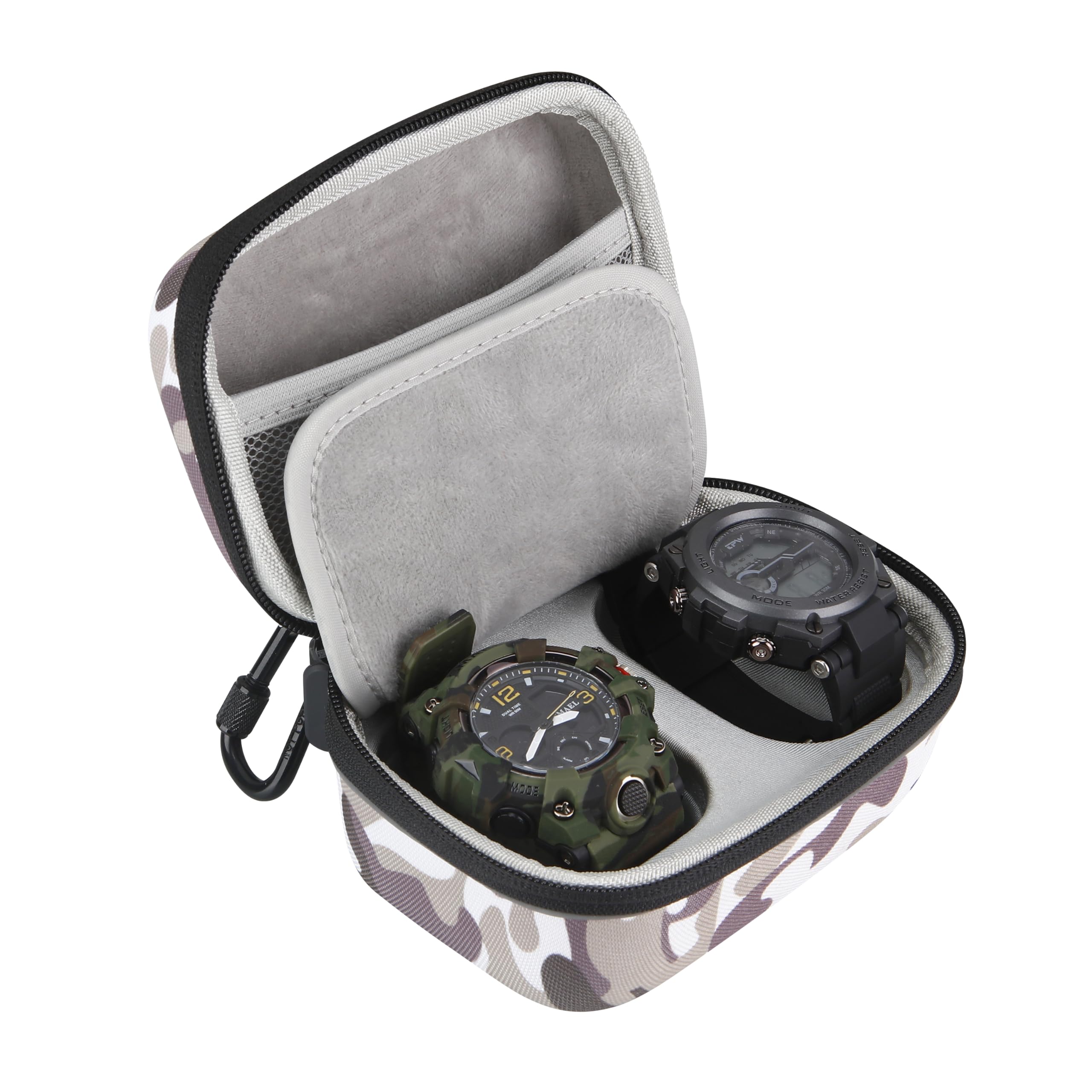 ITNXVKGES Tactical Watch Box, Camo Watch Travel Case with Carabiner for Wristwatches,Smart Watches, AirPods,earbuds,