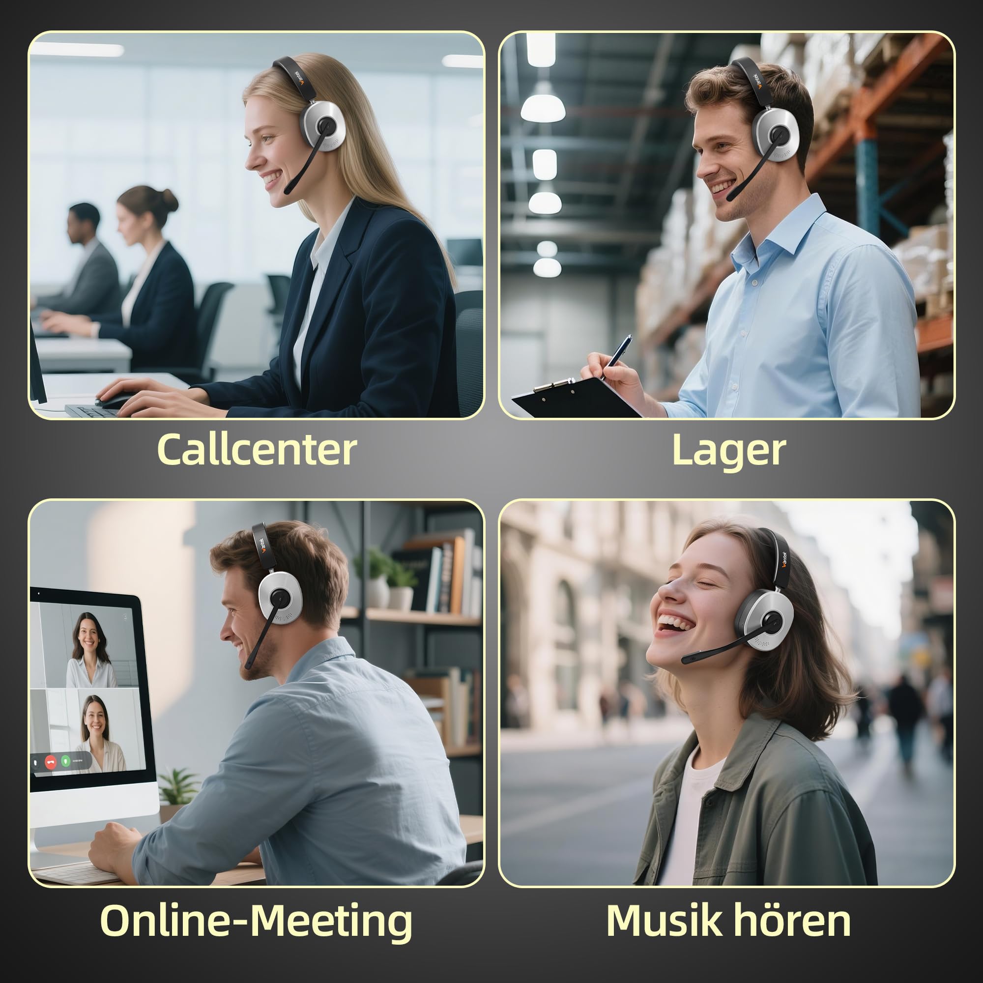 Wantek Casque Bluetooth sans Fil avec Micro, Casque sans Fil avec Station de Charge, Dongle USB, Casque Bluetooth avec Microphone pour PC Bureau Zoom Skype Ordinateur Portable Centre d'appel équipes