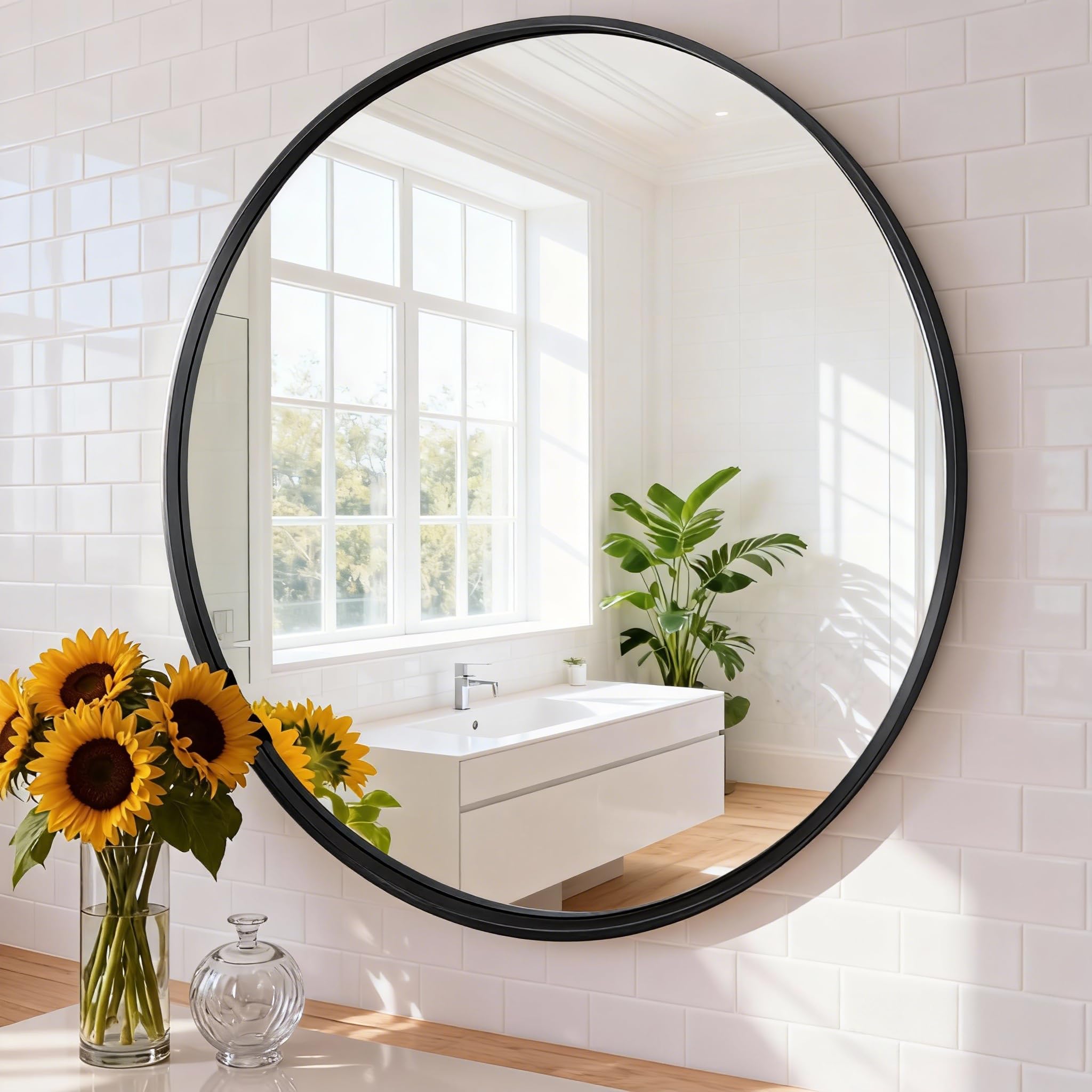 Bathroom Mirror, Wall Mirror with Aluminum Alloy Thin Frame, Bathroom Mirrors for Over Sink, Bedroom, Living Room, Entryway