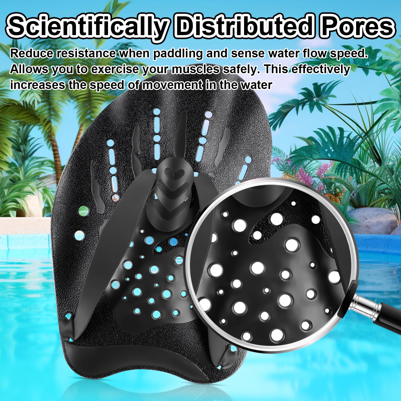 WuGU Pale da Mano da Nuoto, Palette Nuoto Piscina Regolabile, Swim Paddle, Pagaia Per Nuotos Mano, Aiuto all'allenamento Della Forza Per Adulti Bambini Unisex(Nero)