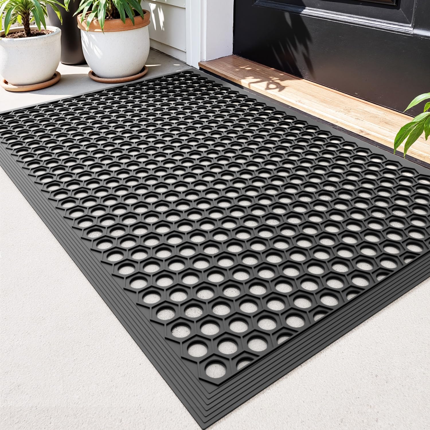 DEXI Fußmatte Außen 60 x 90 cm, rutschfest Gummi Fussmatte mit Noppen, Wasserdicht Robuste Türmatte Außenbereich, Waschbarer Schmutzfangmatte für Haustür, Eingang, Terrasse und Balkonn, Schwarz