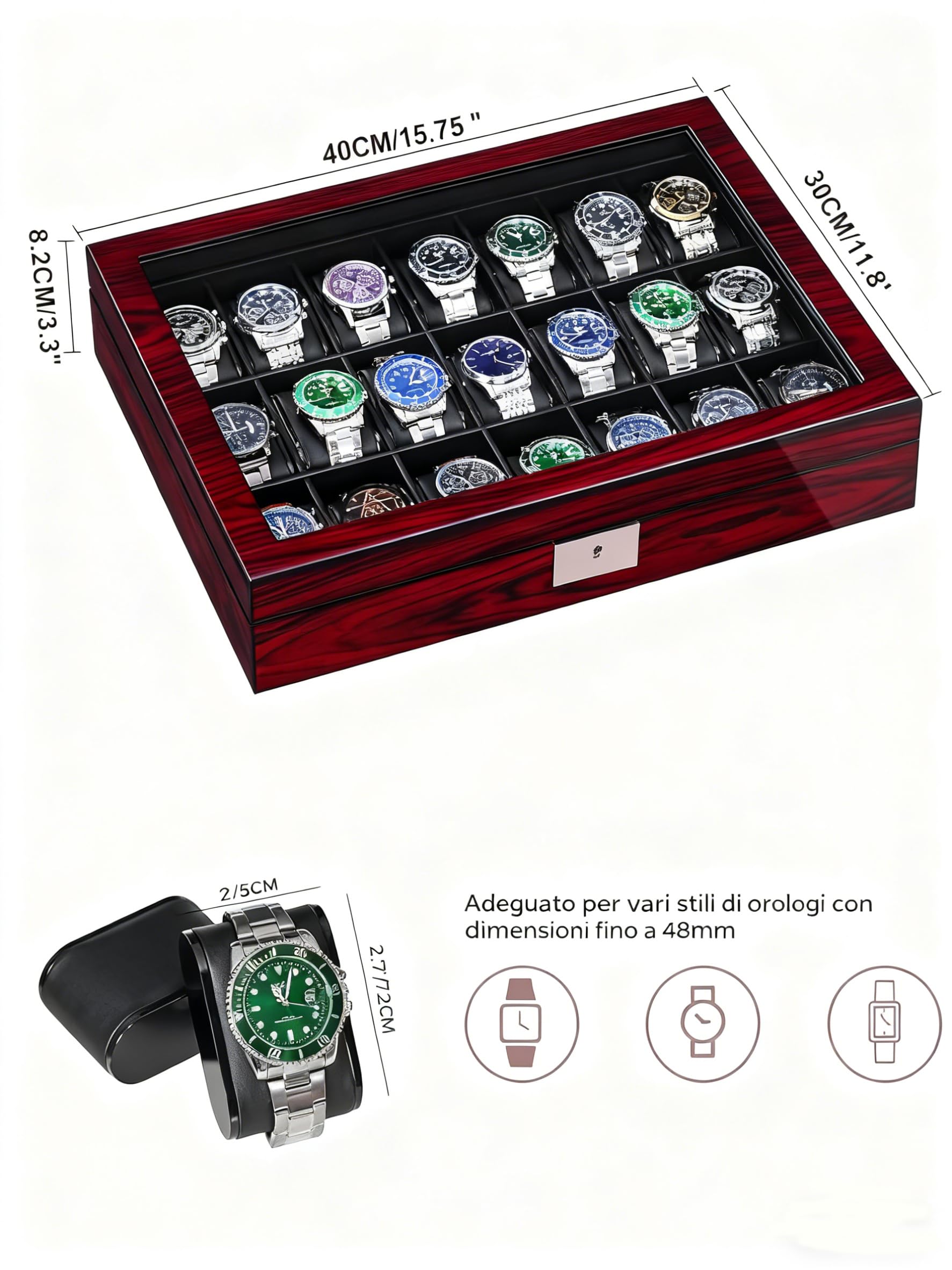 ANWBROAD Porta Orologi Uomo 21 scomparti Scatola Porta Orologi Uomo con Coperchio in Vetro Grande con Serratura Organizer per Orologi Regalo di Lusso JWB004Y