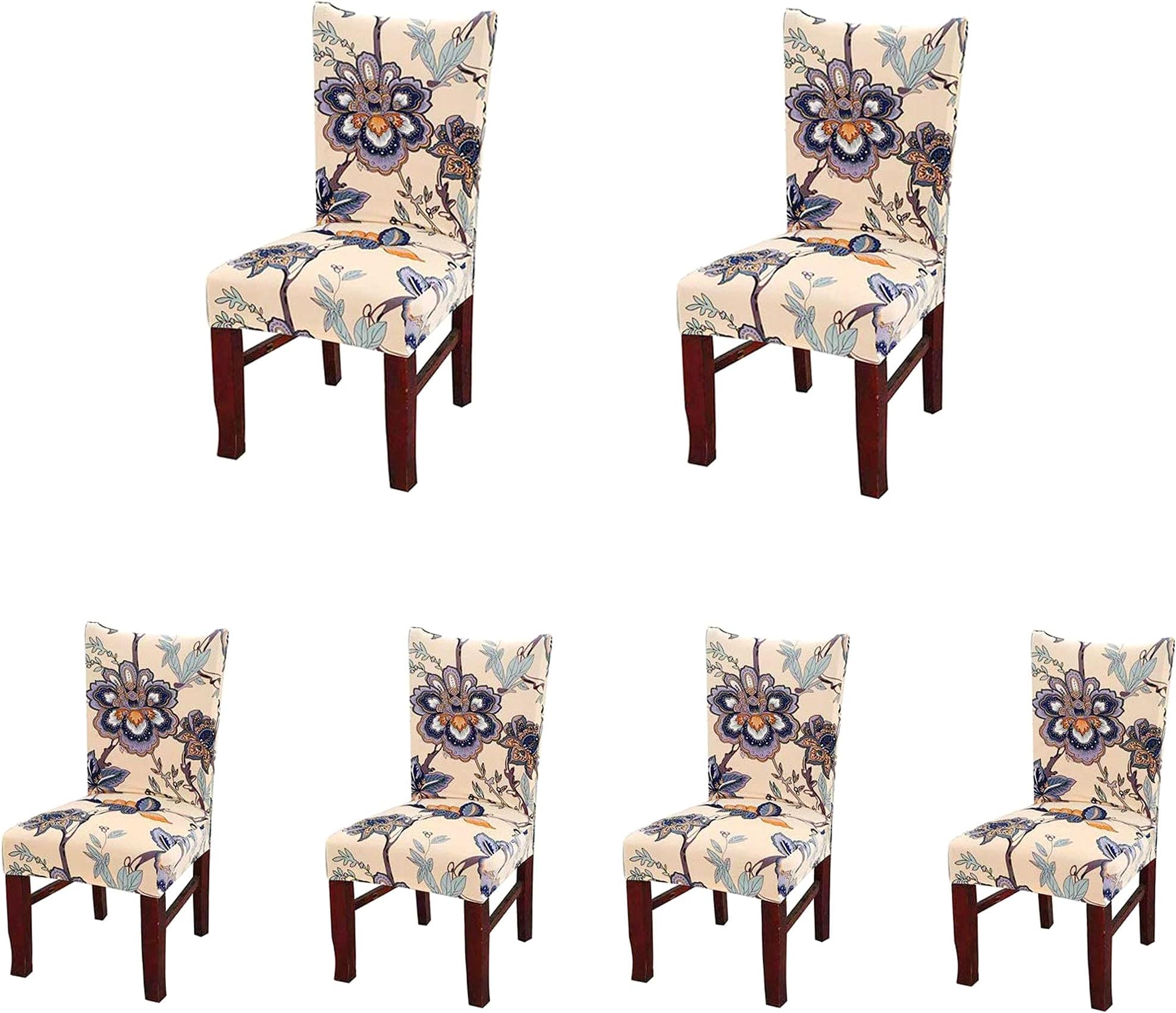 SoulFeel 6 x Soft Spandex Fit Stretch Short Dining Room Chair Covers with Printed Pattern, Banquet Chair Seat Protector Slipcover for Home Party Hotel Wedding Ceremony (Style 26)