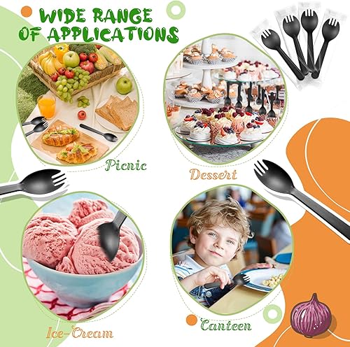 Miniatura 7 de 150 tenedores desechables de plástico envueltos individualmente de 4.5 x 1.26 pulgadas, juego de tenedor y cuchara 2 en 1, utensilios desechables