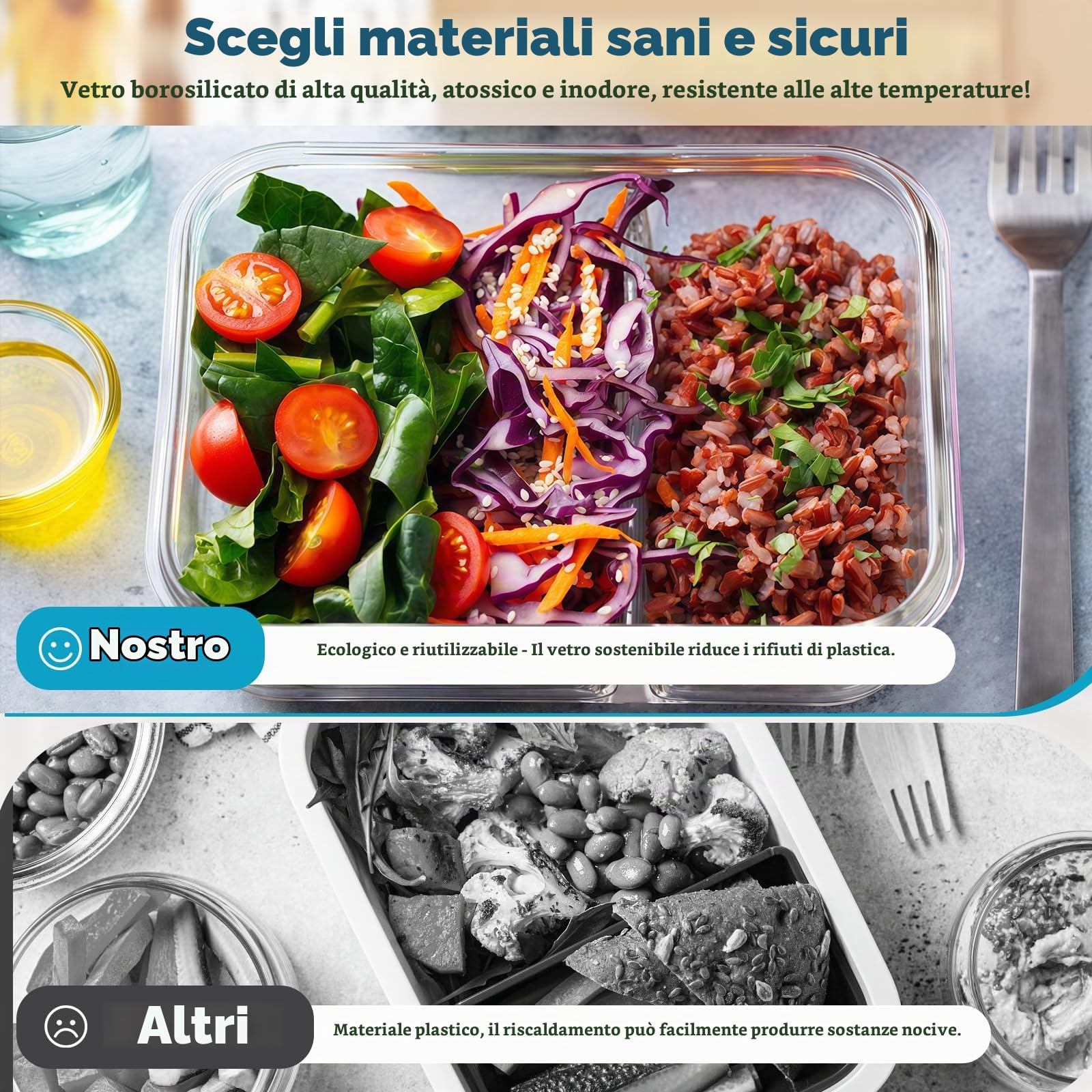 3 Pezzi Contenitori in vetro con coperchio,1040 ml Contenitori ermetici per alimenti,Contenitori vetro per alimenti,Meal prep contenitori,Ideale per Microonde,Forno,Frigo e Freezer