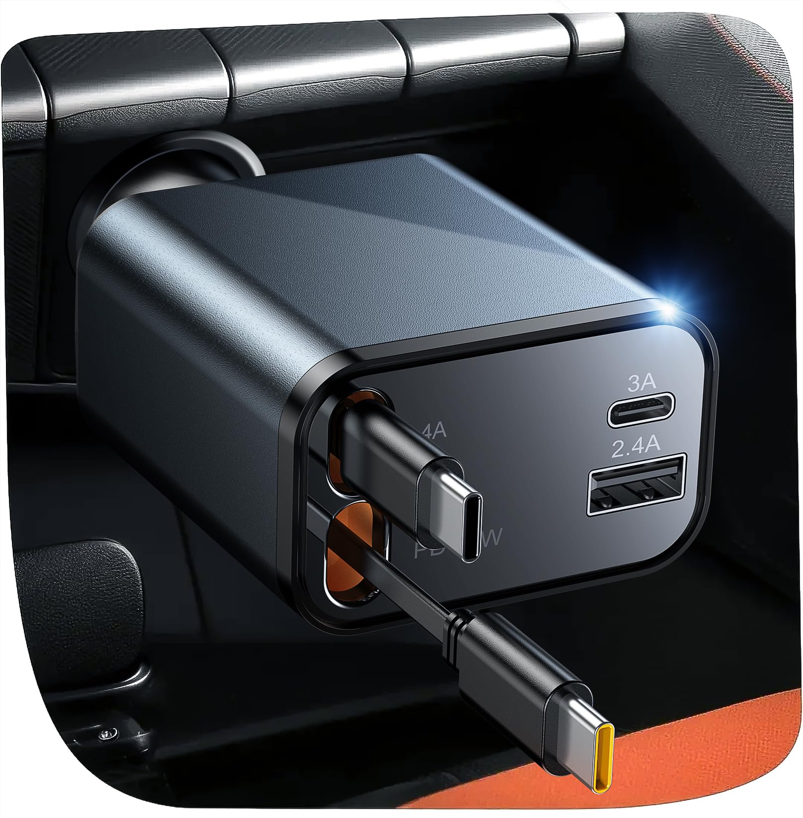 Temdan Retractable Car Charger 4 in 1 Fast Charger USB C Car Truck Accessories Travel Essentials for Christmas