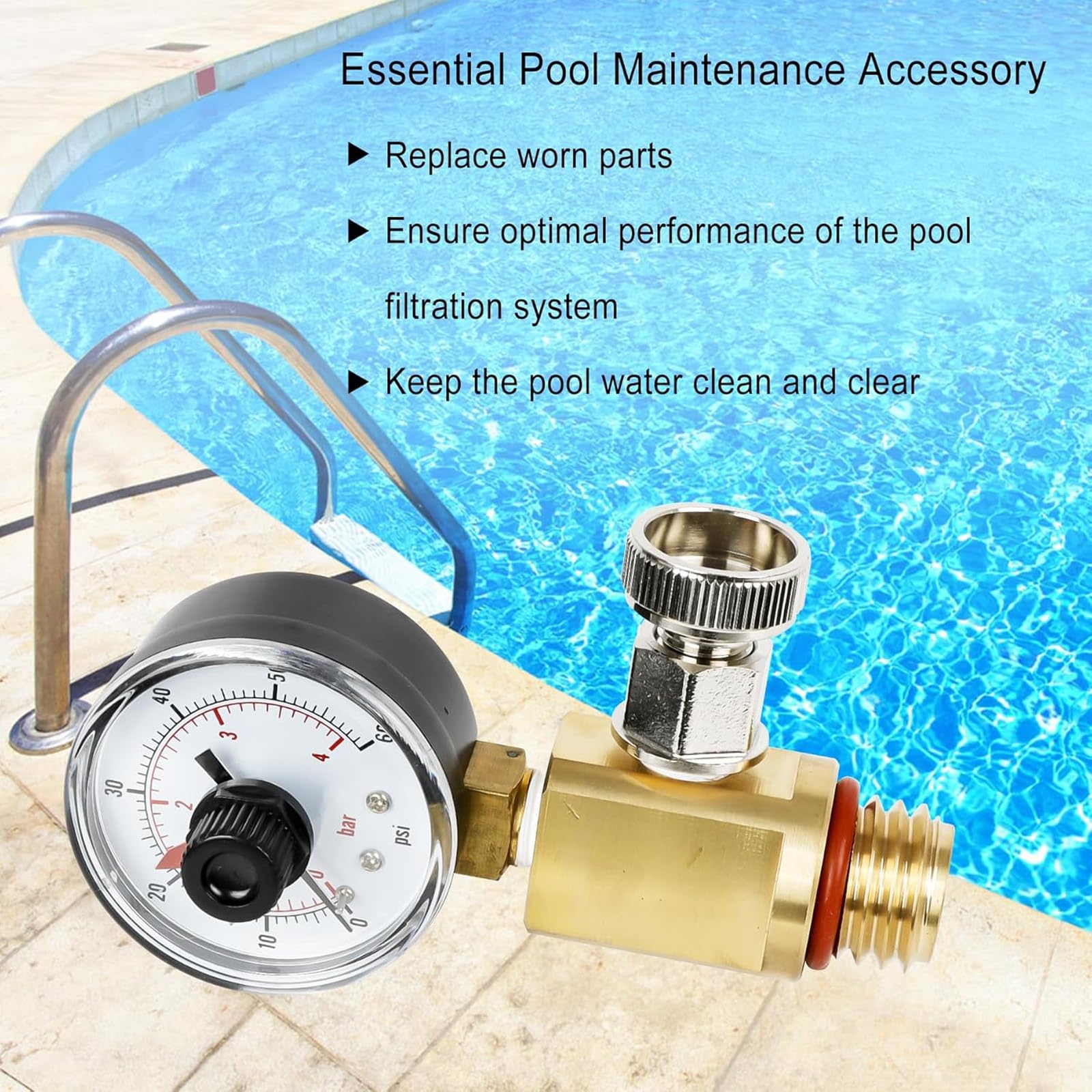 Manuelle Entlüftungsventile aus Messing mit Manometer für Poolfiltersysteme Schwimmbad-Wartungszubehör
