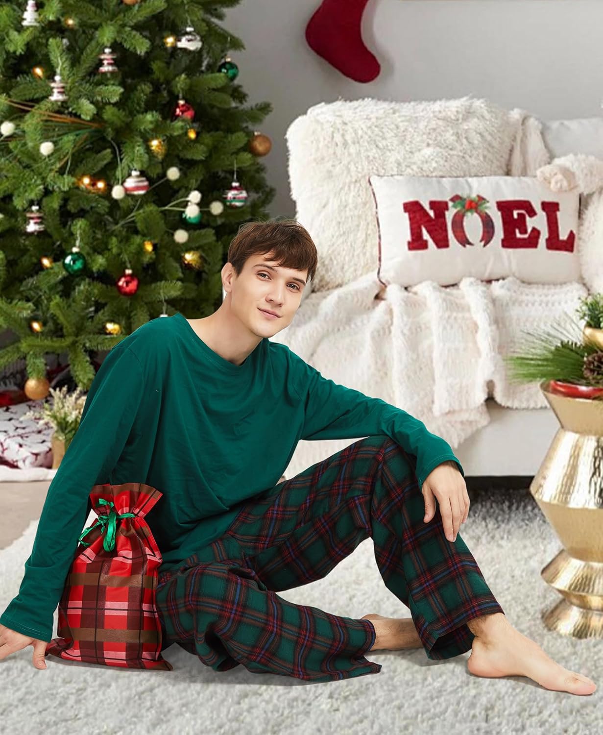 Yoimira Mens Pajama Set-Soft Cotton Long Sleeve 2-Piece Pjs Comfy Sleepwear Loungewear with Pockets - Image 7