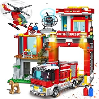HOGOKIDS City Fire Station Building Blocks Set - Forest Fire Protection Compatible with Lego Including Fire Station Firefighting Car Fire Rescue Helicopter STEM Toys Gift for Boys 6+ (776 PCS)