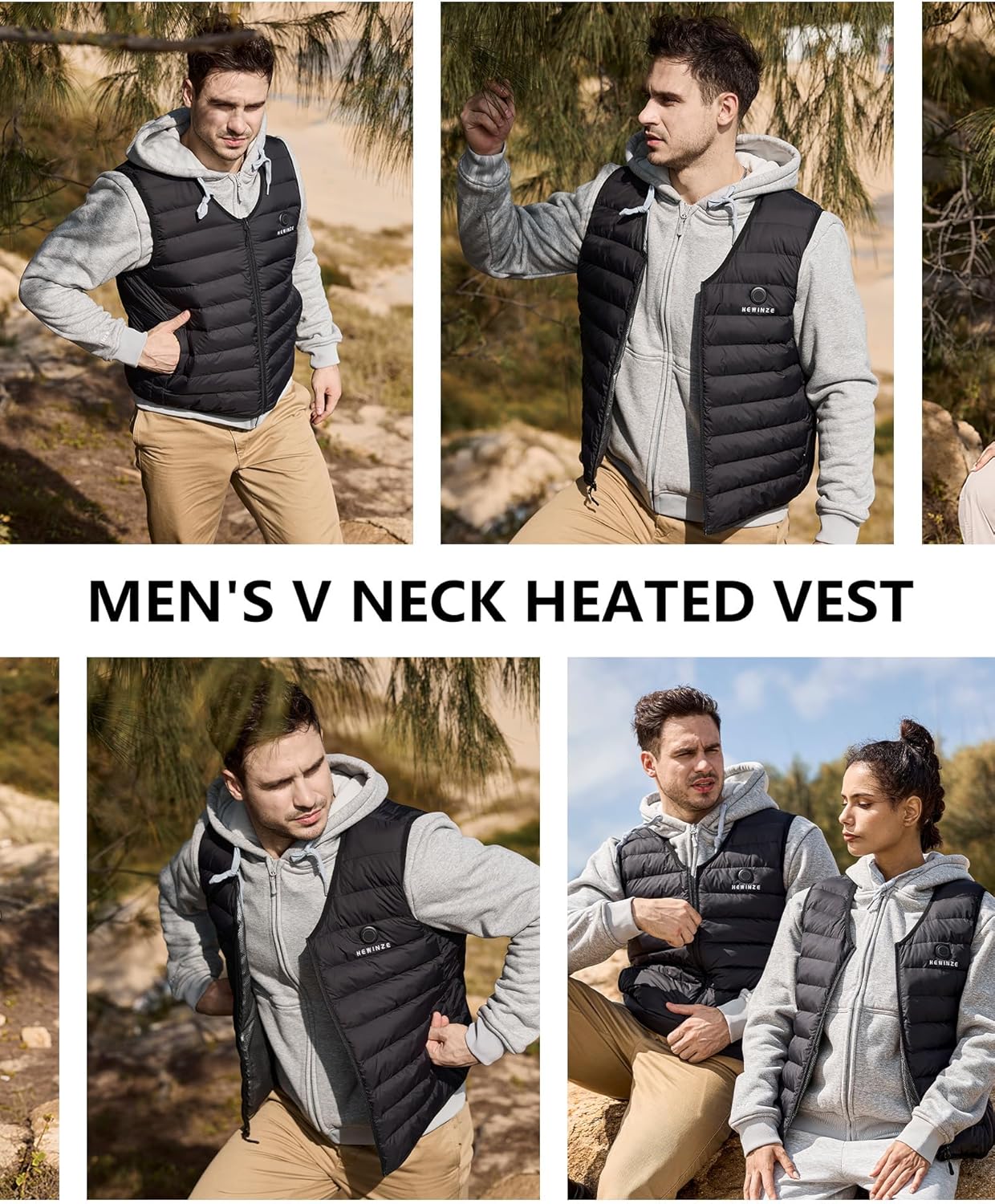 HEWINZE 4-Zone Heated Vest for Men,Lightweight Battery Heated Jacket,V-Neck Sleeveless for Layering,Outdoor,Work - Image 2