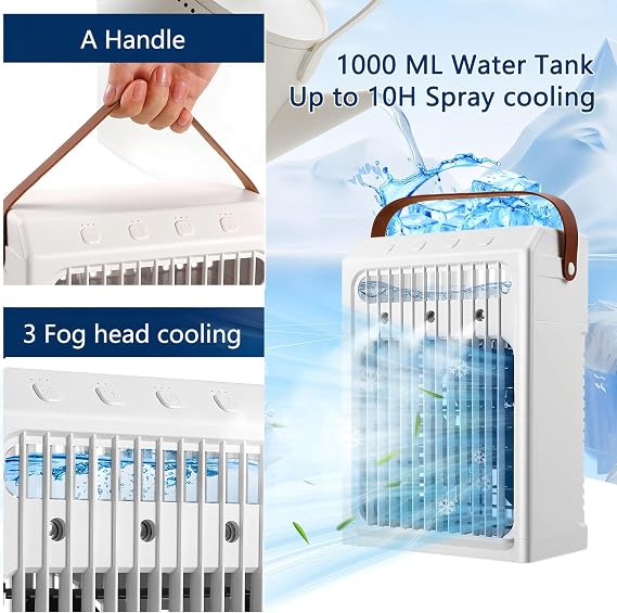 Portable Air Conditioners,1000ML Portable AC Unit,Personal Small Air Conditioner,3 Speed Quiet Evaporative Air Cooler,2/4/6H Timer OFF,7Color Night Light,for Bedroom,Room,Office,Desk,Tent,Indoor.White