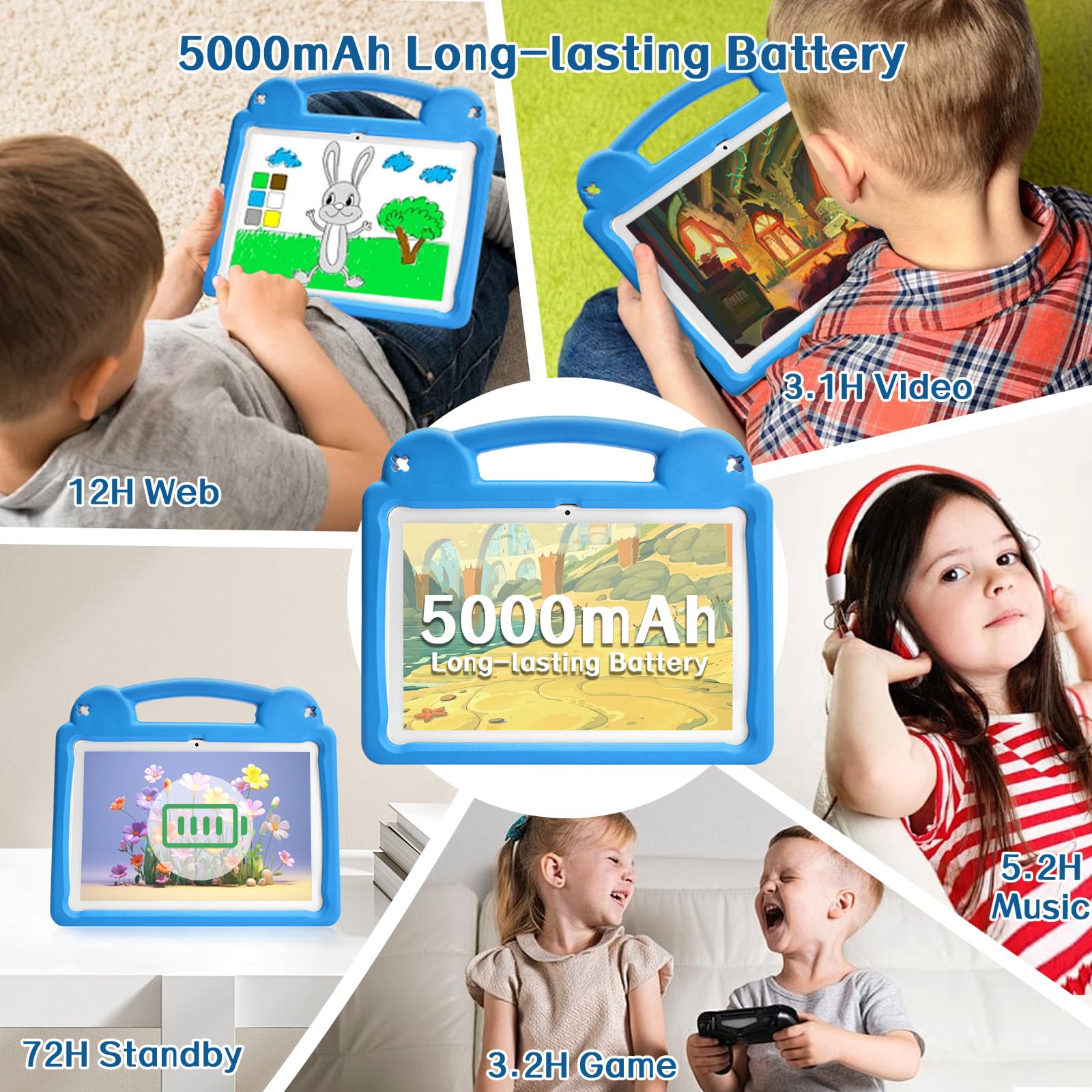 Tablet per bambini da 10,1 pollici, tablet Android per bambini, Android 15, display 1280x800, CPU Octa-Core, 8GB+64GB, 1TB espandibile tramite Micro SD, WiFi 6 (2.4G+5G), controllo genitori