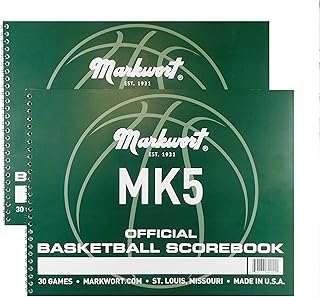 Markwort Mark V Basketball Scorebook with Fouls - 30 Game Side-by-Side Scorekeeper for Basketball Stat Tracking | High School, Middle School, Little League | Pack of 2