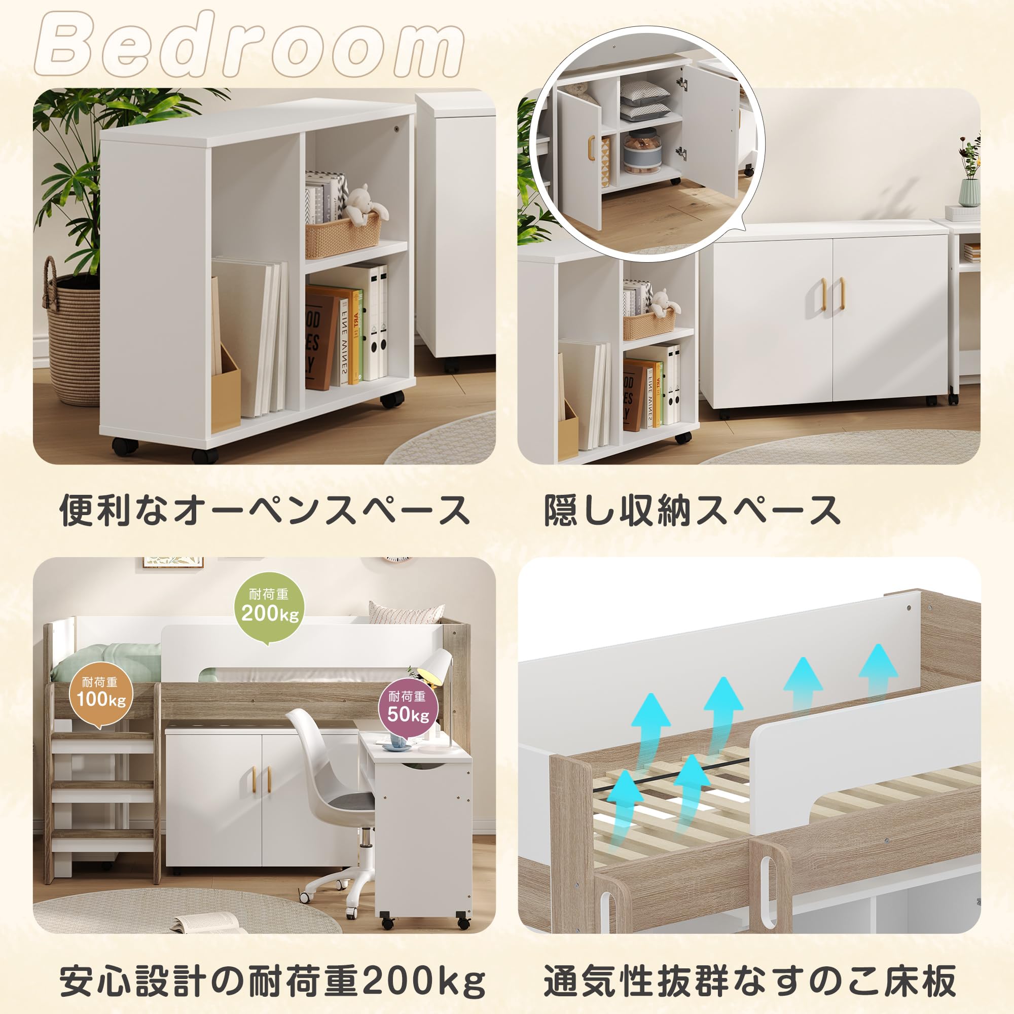 Amazon｜システムベッド ロフトベッド 階段付き デスク 本棚 机付き