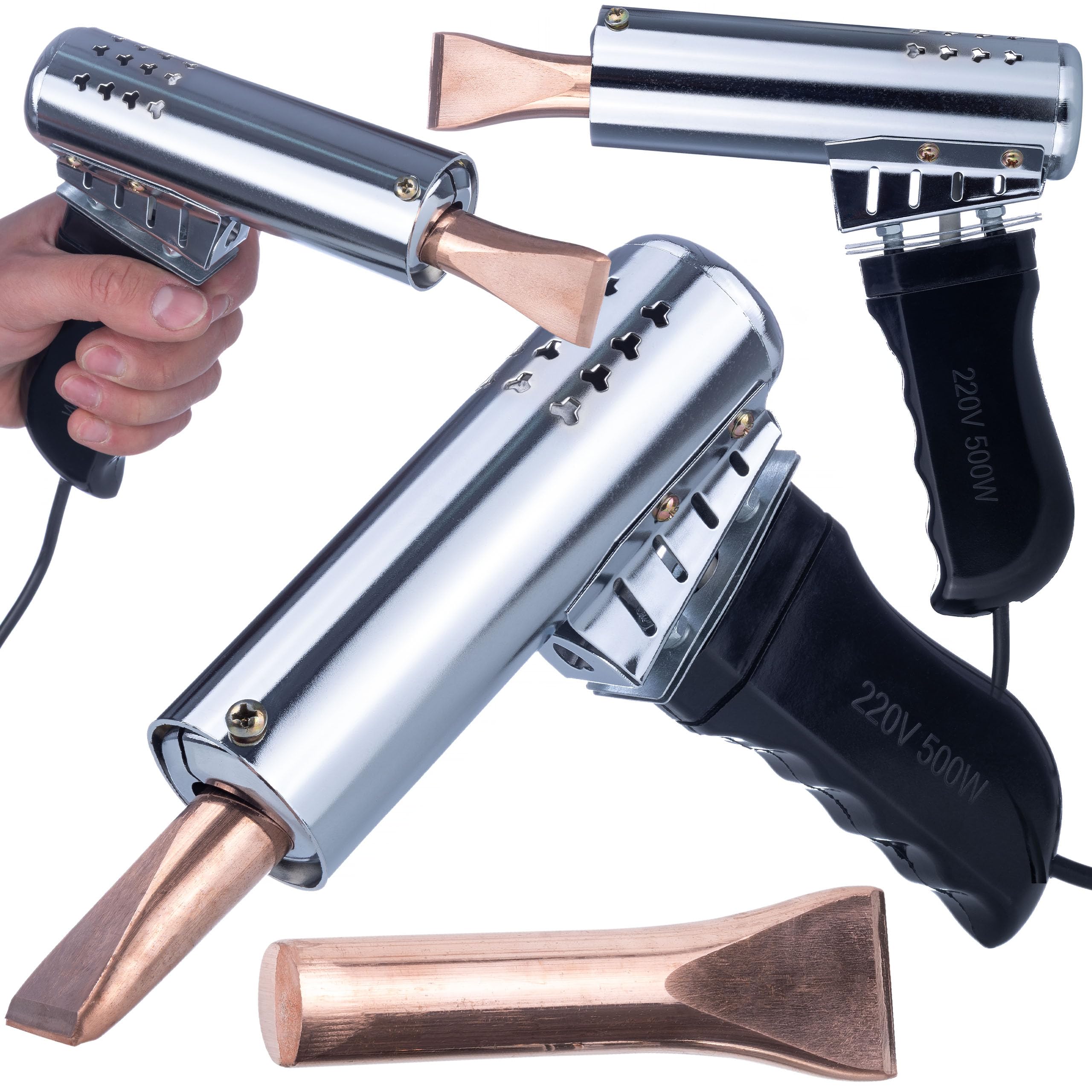 Rosfix Soldador Resistencia 500 W - Punta de cobre 2 x 11 cm, 200 – 400 °C | Calentador rápido, precisión industrial | Mango ergonómico | Herramienta de soldadura profesional
