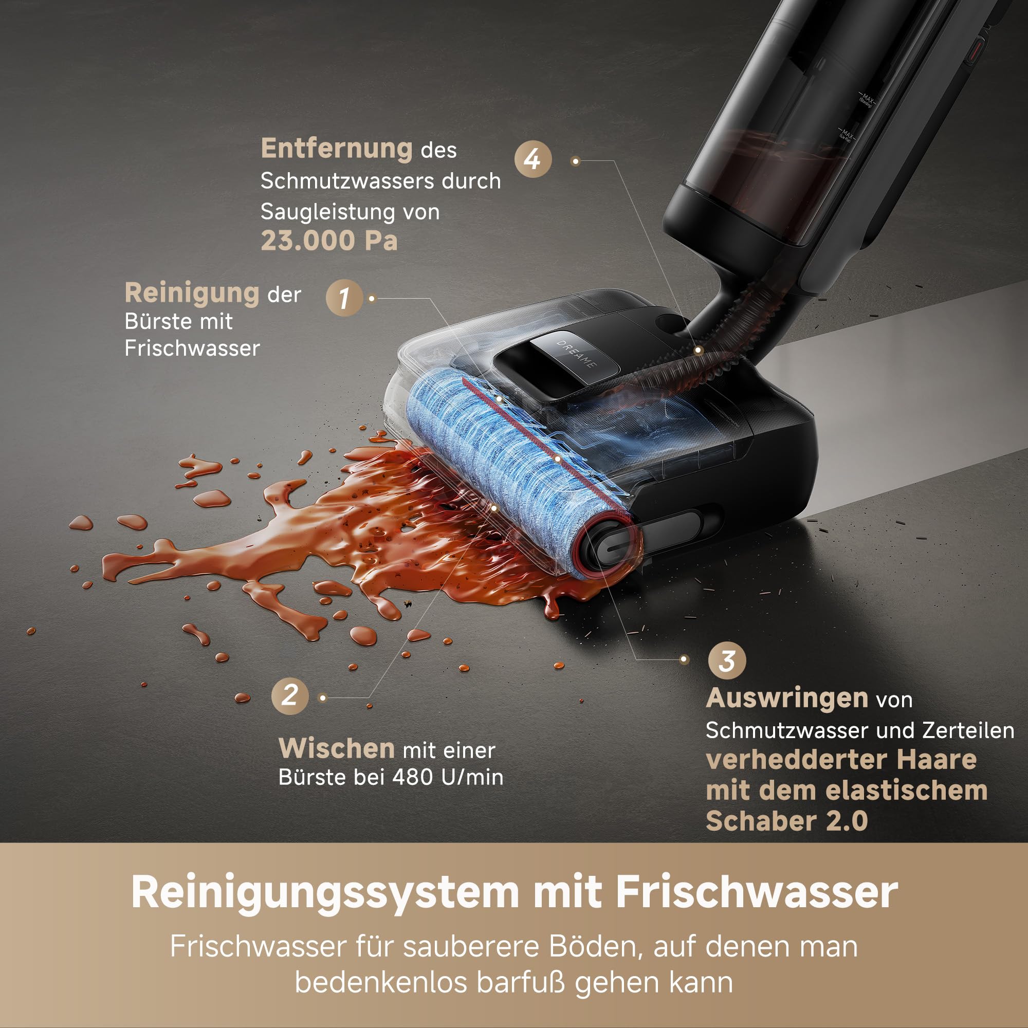 Dreame H15 Mix 7-in-1 Nass- und Trockensauger, 23.000 Pa Saugkraft, KI-Roboterarm, Kantenreinigung