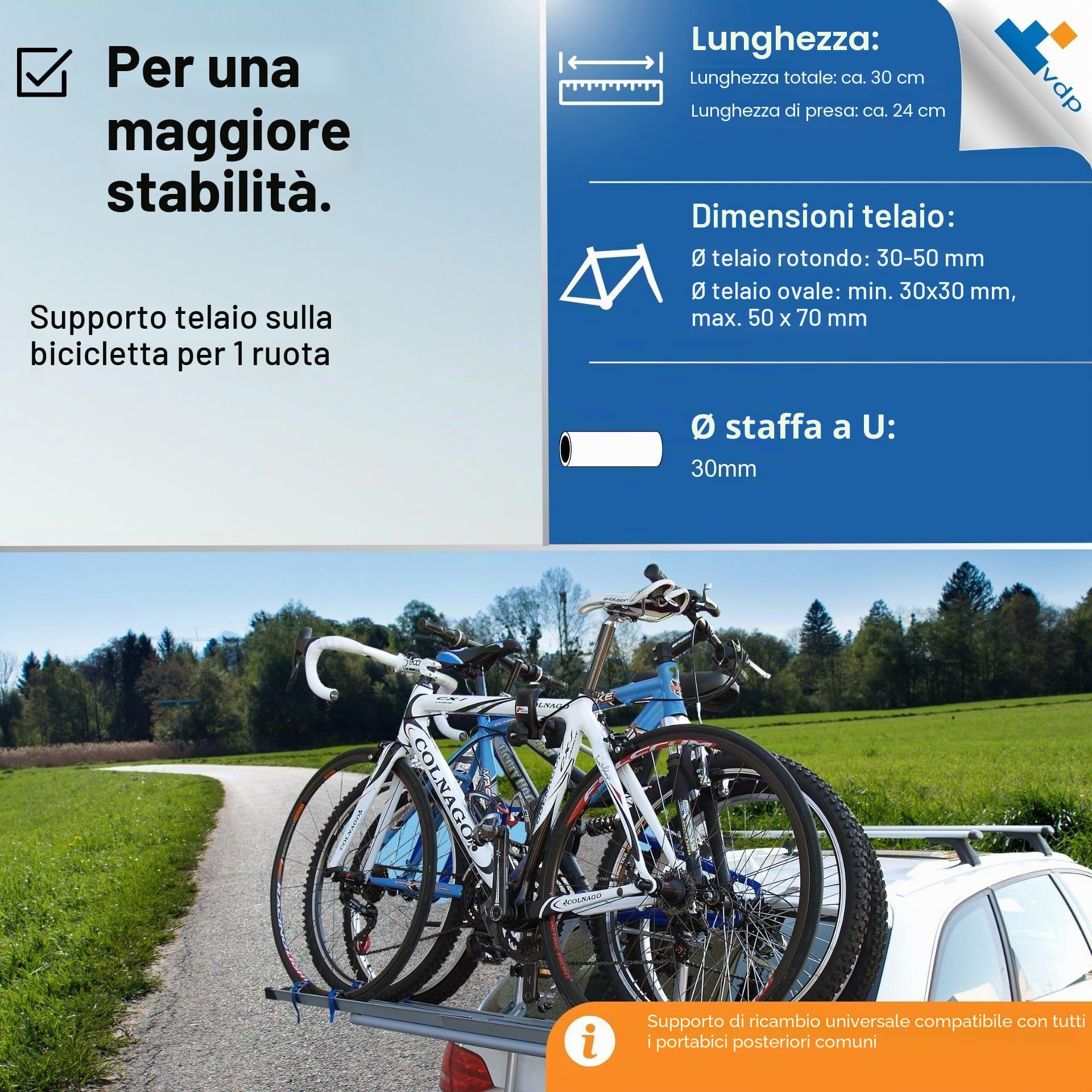 Menabo 63352, Universale per Tutti i Portapacchi Posteriore per Bicicletta, Standard