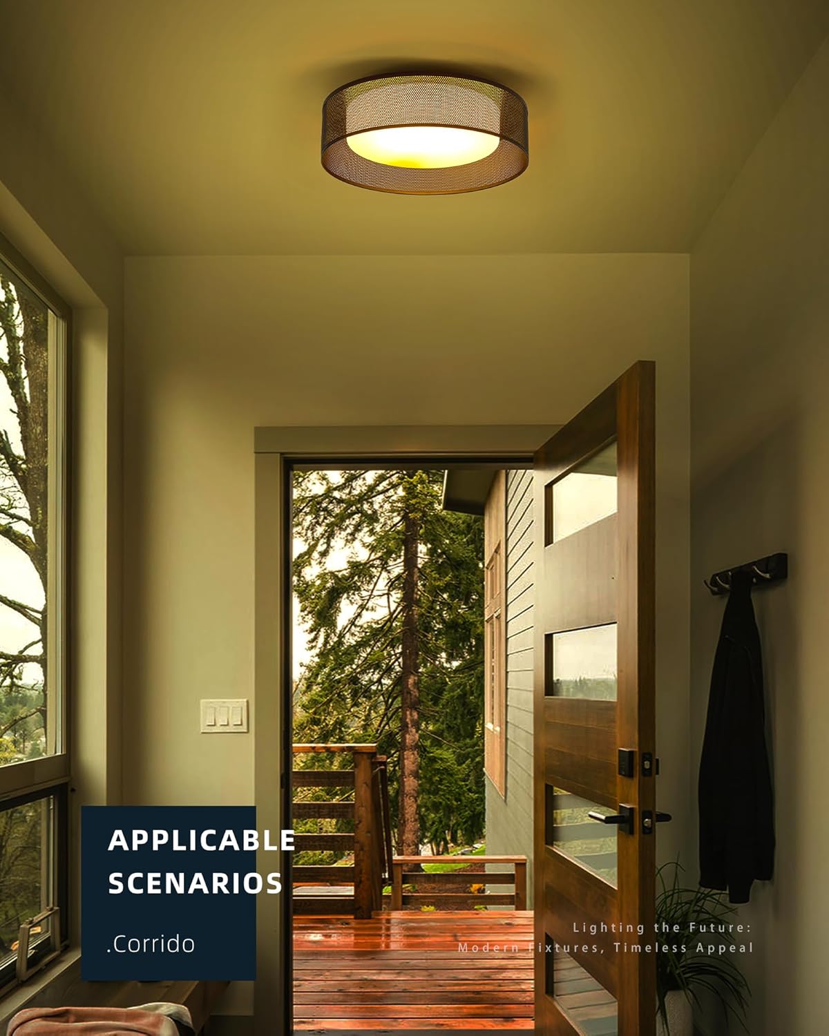 Flush Mount Ceiling Light, 14-inch Black Ceiling Light Fixture with Frosted Glass, E26 Modern Hallway Ceiling Lighting for Bedroom Living Room C3916 BK