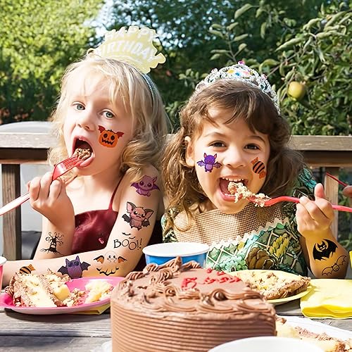 Miniatura 4 de Tatuajes temporales de murciélagos  88 calcomanías temáticas de Halloween Happy Boo Day Ghost rosa y negro para niños, suministros de fiesta de