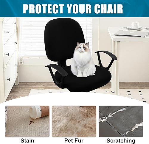 Miniatura 8 de Smiry Fundas elásticas para silla de computadora de oficina, universales, lavables, extraíbles y giratorias, fundas protectoras para asiento +