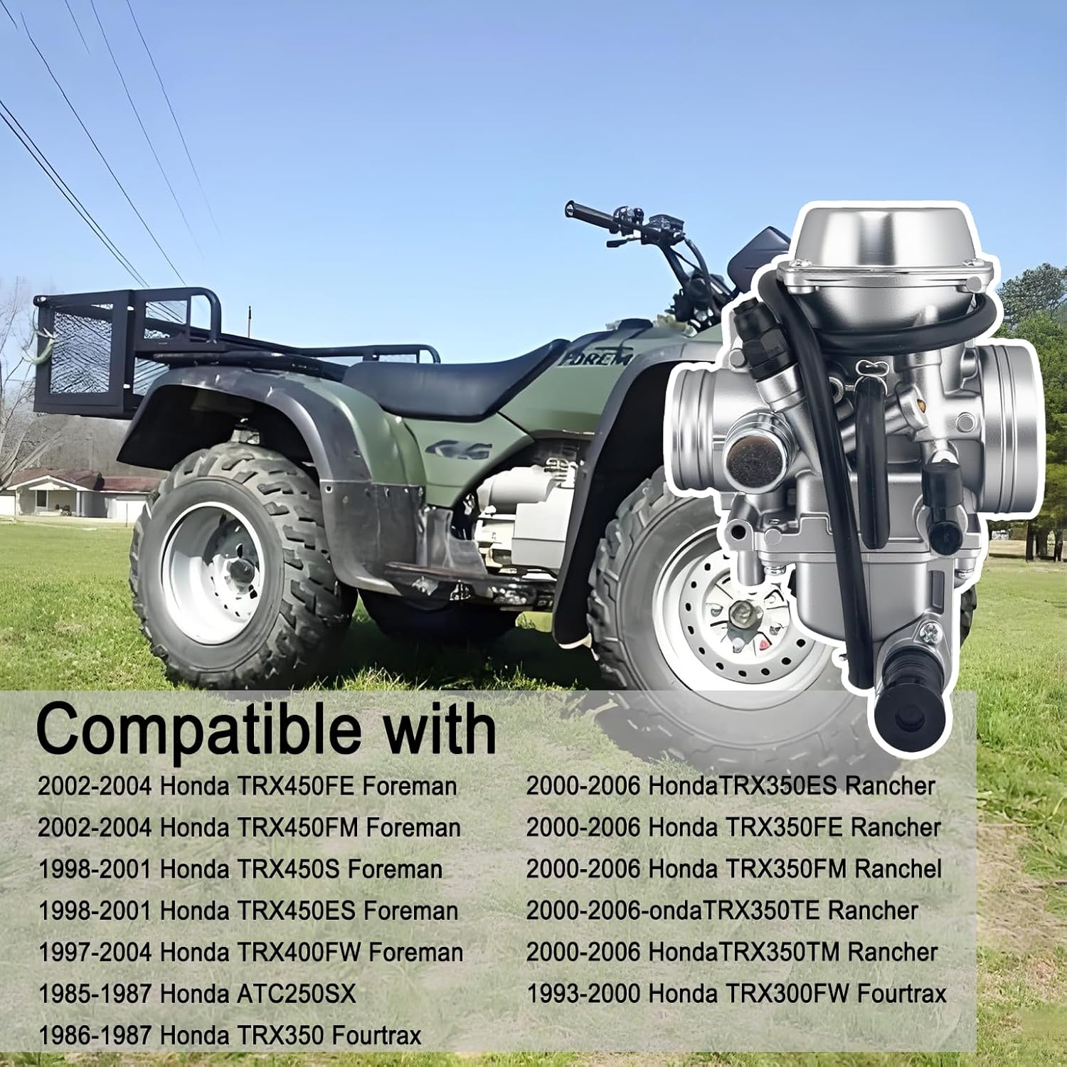 TRX350 Carburetor Fit for Honda Rancher 350 TRX350TM TRX350TE 350ES 350FE 350FMTE 2000-2006 4 Stroke ATV Carb, FourTrax 300 Carb 1986-2000 FourTrax TRX300 TRX350 Foreman 400 450 ATV
