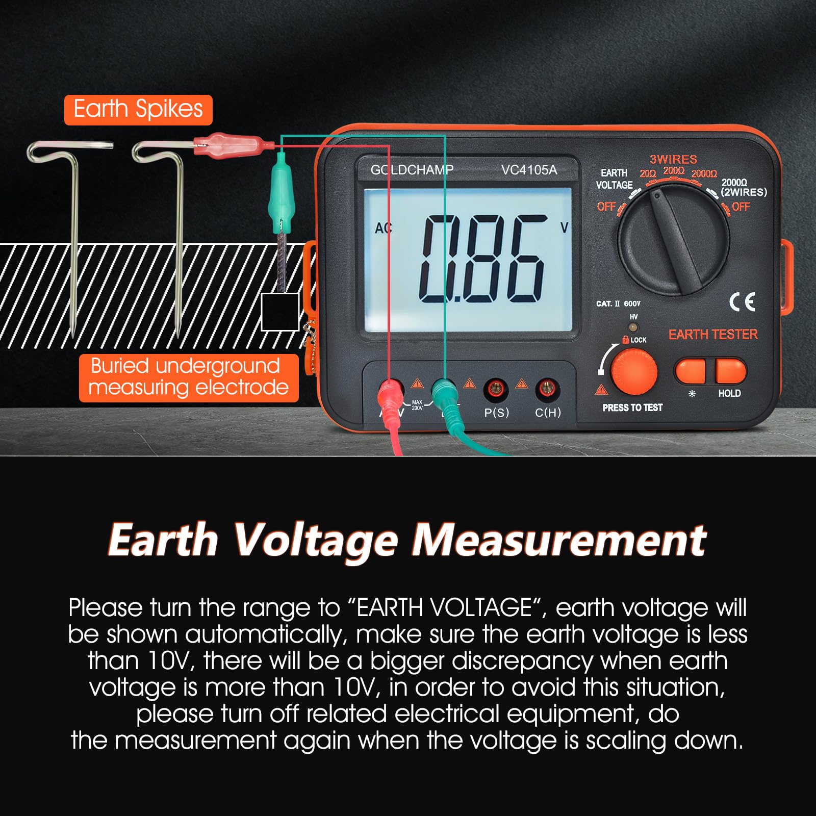 Isolationswiderstandsmessgerät 200 Ω/2000 Ω/20000 Ω, 200 V Wechselspannung, Überlastschutz, hintergrundbeleuchtetes LCD-Display mit 1999 Stellen, Batteriestandsanzeige, Erdungswiderstandsmessgerät