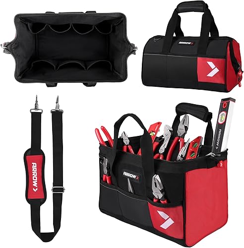 ARROW - Bolsa de herramientas resistente de 14 pulgadas con pies antideslizantes, bolsa organizadora de herramientas con banda reflectante, tela