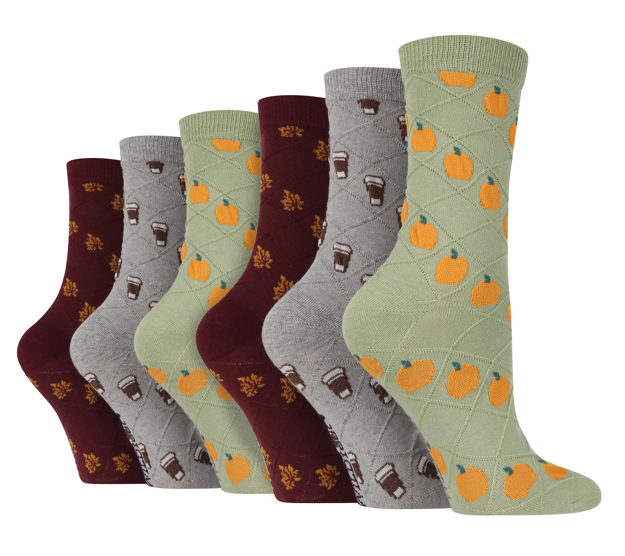 WILDFEET 6 Pair Multipack Ladies Autumn Socks Cute Novelty Design Knitted Boot Socks (4-8, Autumn)